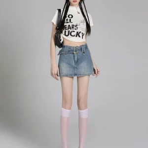 American retro high-waist denim skirt for women, small person, slim A-line hip skirt pants for spring and summer new style