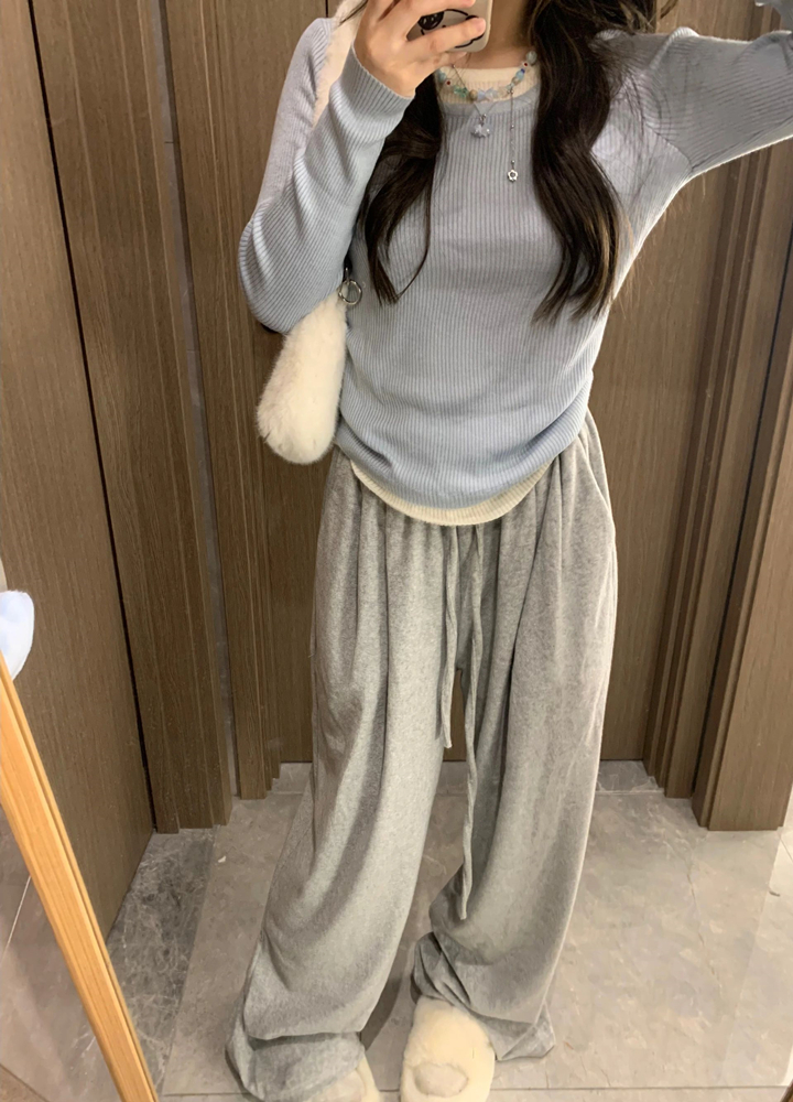 2023 Autumn Color Block Spliced Fake Two-Piece Slimming Knitted Pullover Sweater for Women - Casual Layering Essential