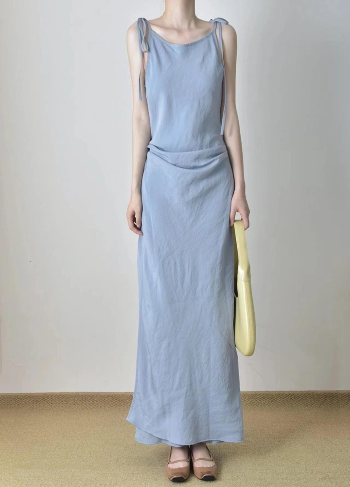 2023 Summer Romantic Beach Vacation Off-Shoulder Tie Dress for Women - Sleeveless Slim Long Dress in Trendy Style
