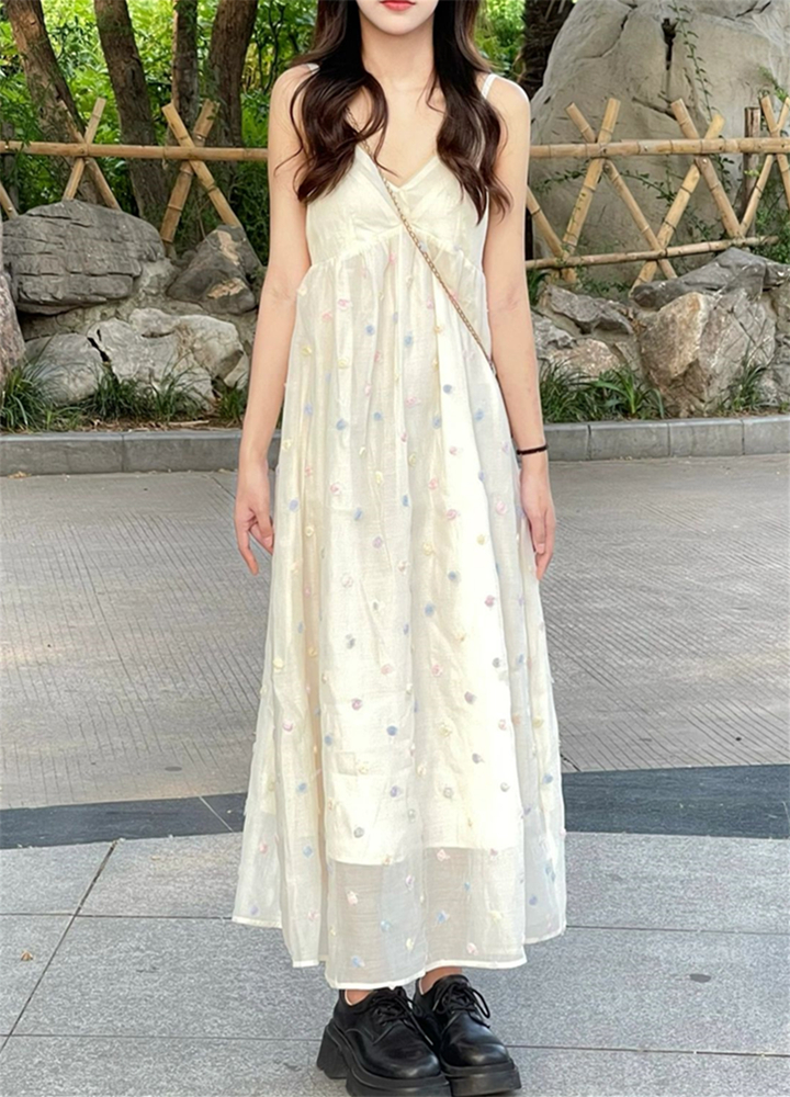 2023 Summer Spaghetti Strap Dress for Women, Sweet French Long Beach Dress, Flattering Fit, Vacation Style