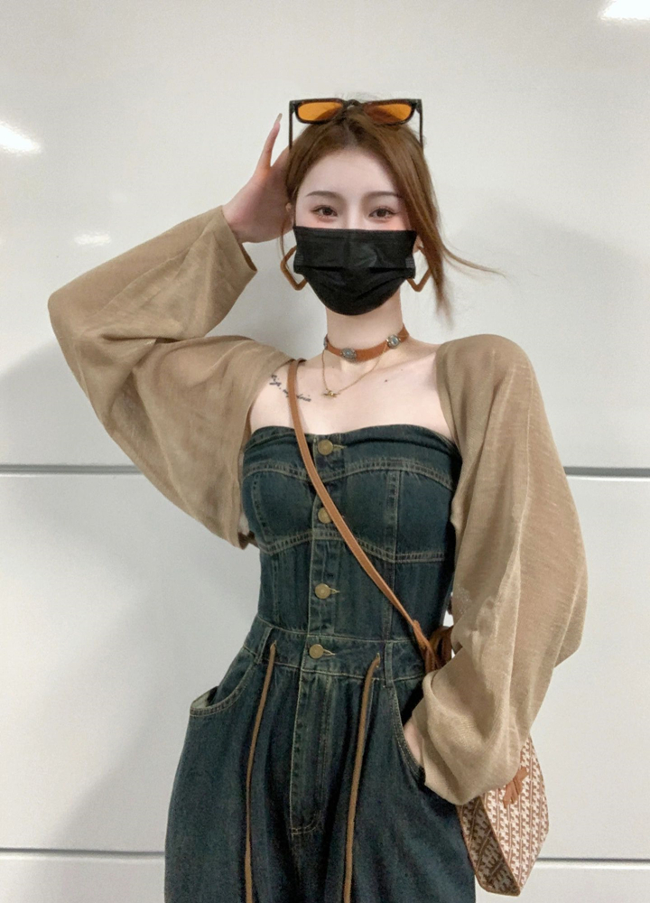 2023 Summer Vintage Drawstring Wide-Leg Denim Jumpsuit for Women - Slimming Strapless Versatile Fashion