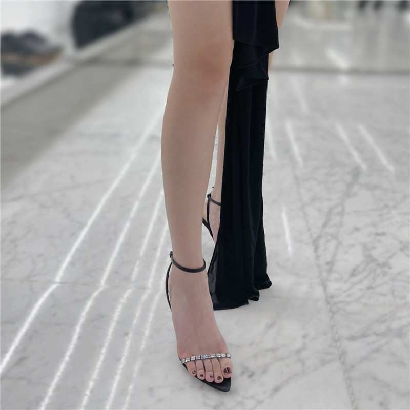 2023 Summer Women's Black Open-Toe Stiletto Heels with Strap, Elegant Sexy Sandals for Parties and Events