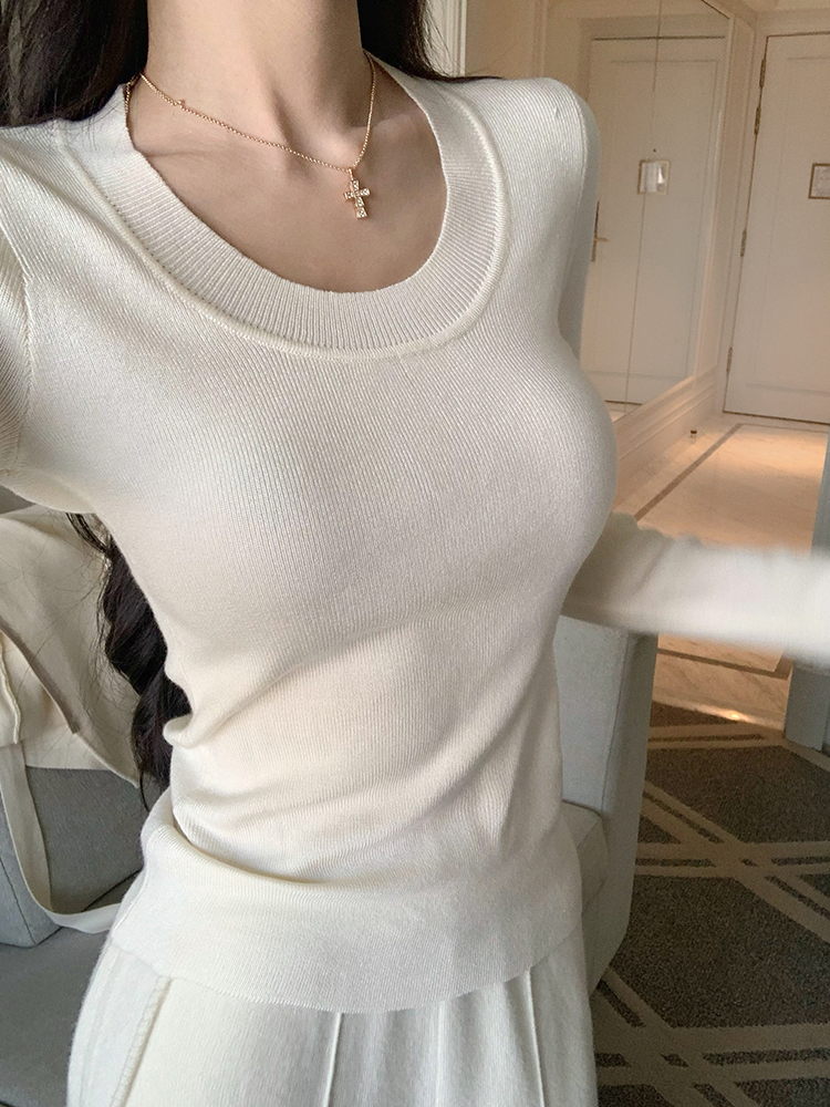 2024 Autumn Long Sleeve U-Neck Pullover Top - Trendy Base Shirt for Women, Perfect for Casual Layering