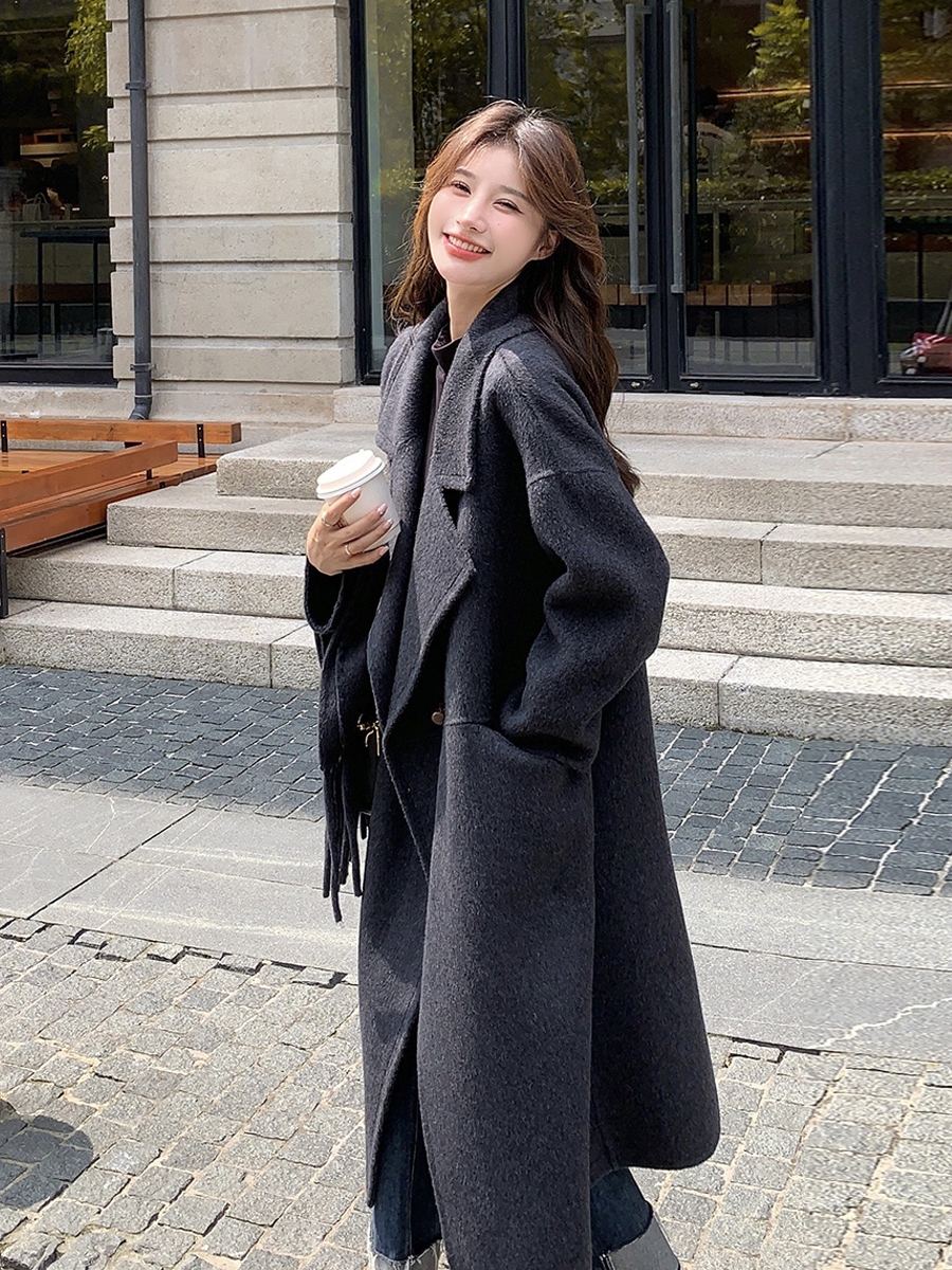 2024 Korean-Style Minimalist Double-Sided Wool Duffle Coat for Women - High-End Loose Fit for Autumn and Winter