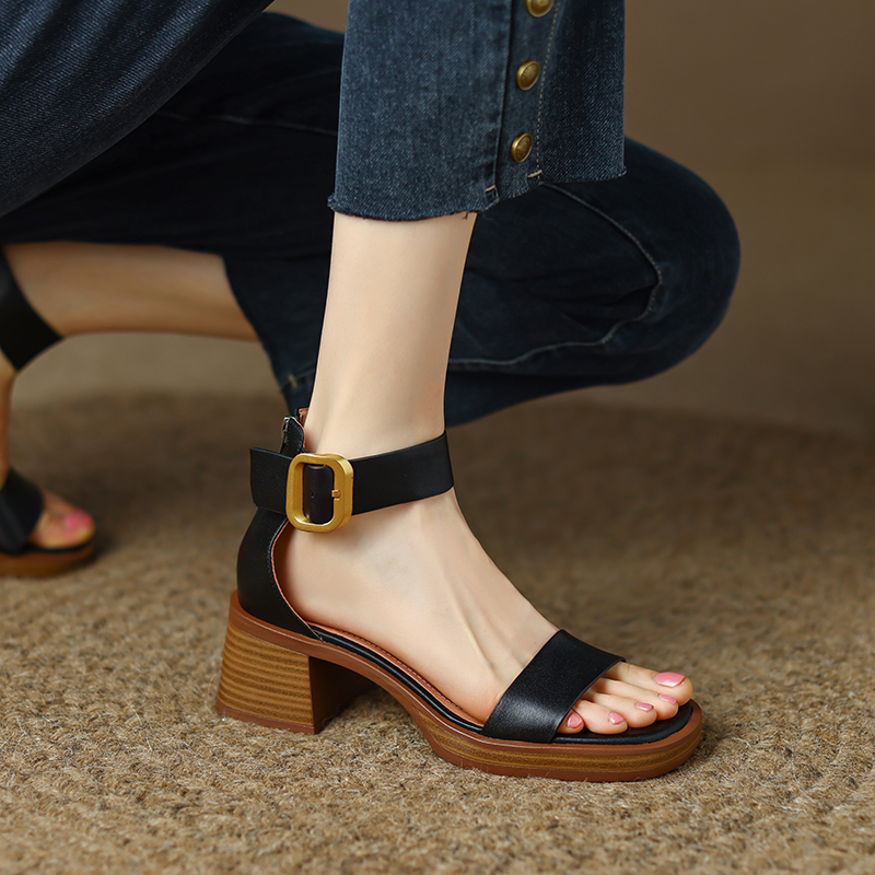 2024 Summer Women's Chunky Heeled Sandals, Open Toe Waterproof Platform, Thick Sole Retro Roman Style Footwear