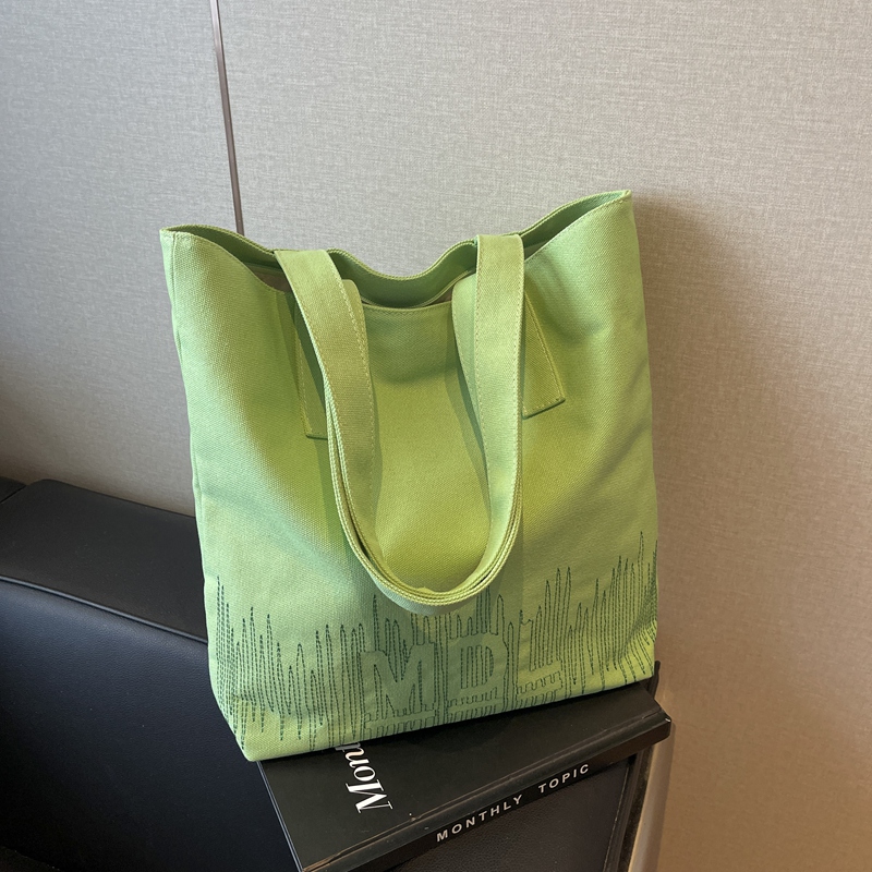2025 Embroidered Canvas Tote Bag for Women - Versatile Student Shoulder Bag for Class & Commuting