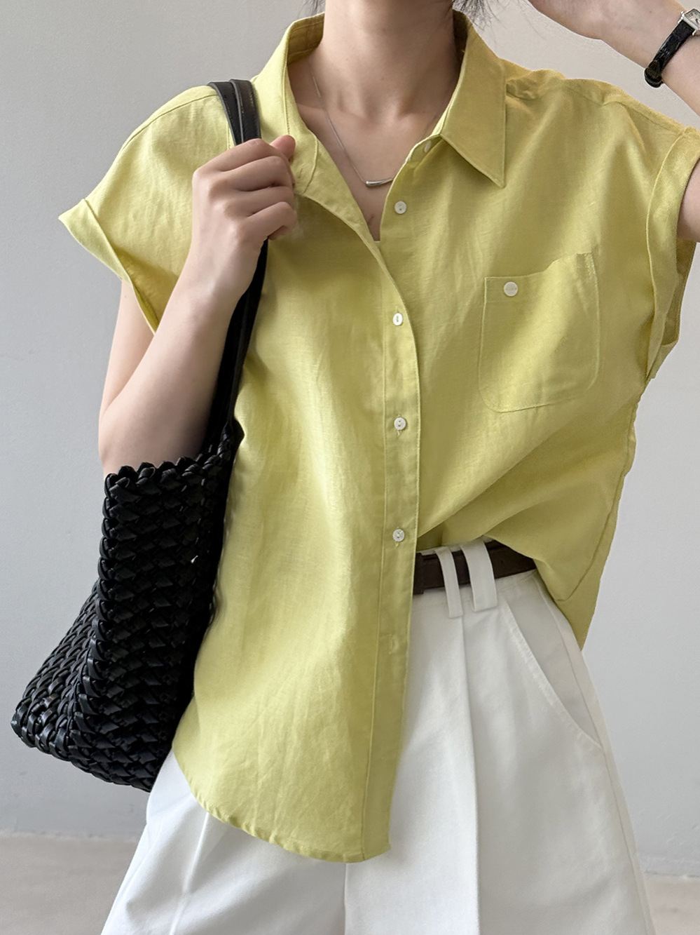 2025 Summer Linen Cotton Flutter Sleeve Shirt for Women, Sleeveless Drop Shoulder Loose Top, Casual Lightweight Blouse