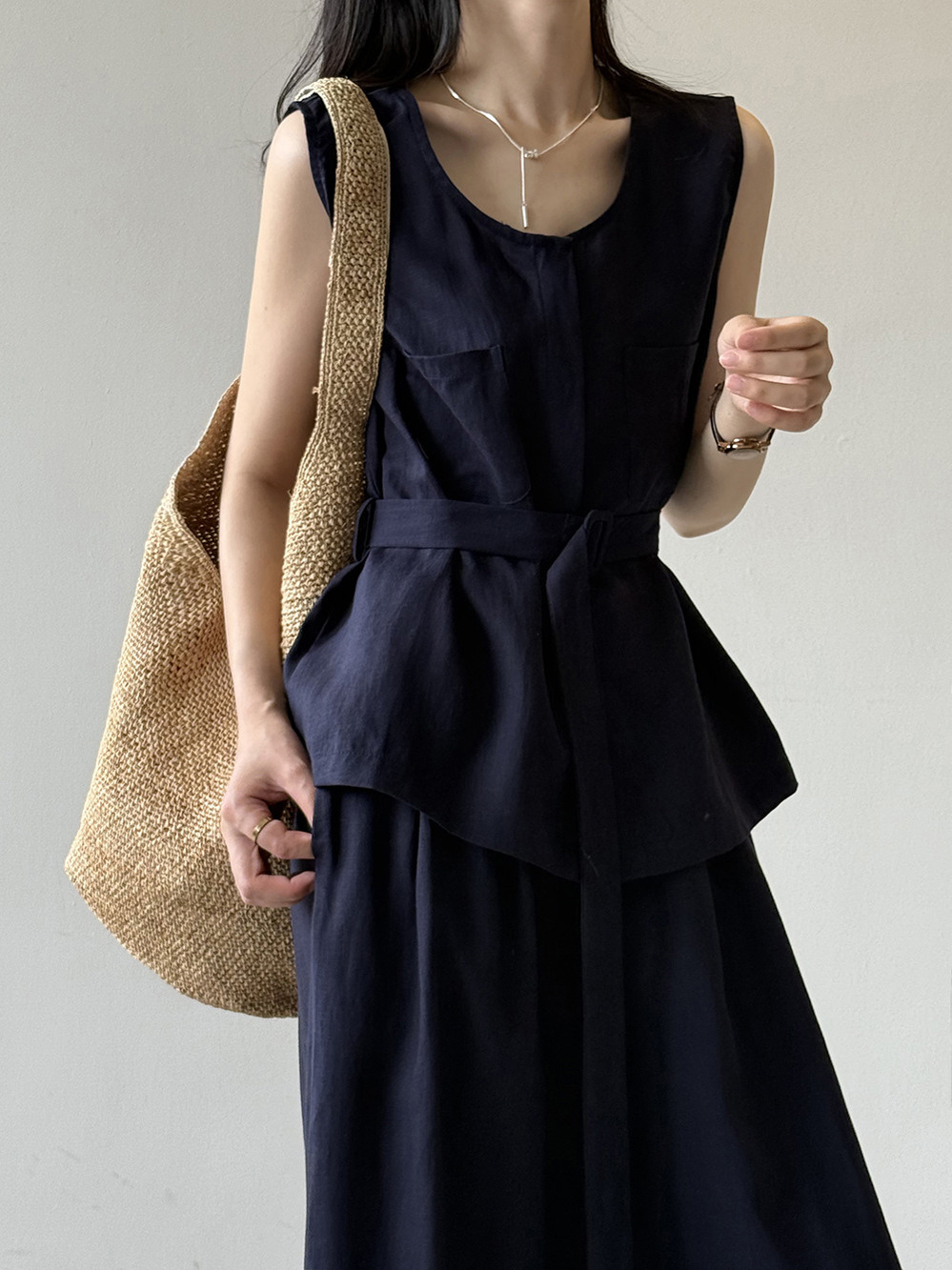 2025 Summer Women’s Old Money Wind Silk Linen Tank Top & Casual Wide Leg Pants Two-Piece Set - Chic Vintage Style