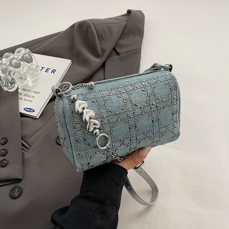 2025 Women's Denim Bucket Bag - Starry Sky Diamond-Studded, Minimalist Korean Style, Trendy Ins Design