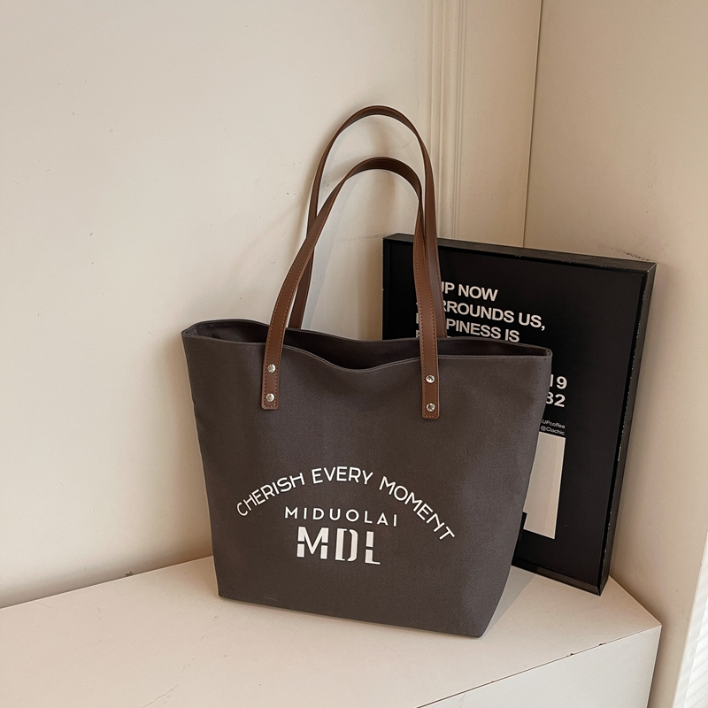 2025 Women's Letter Canvas Tote Bag - Large Capacity Korean Style Versatile Commuter Shoulder Handbag