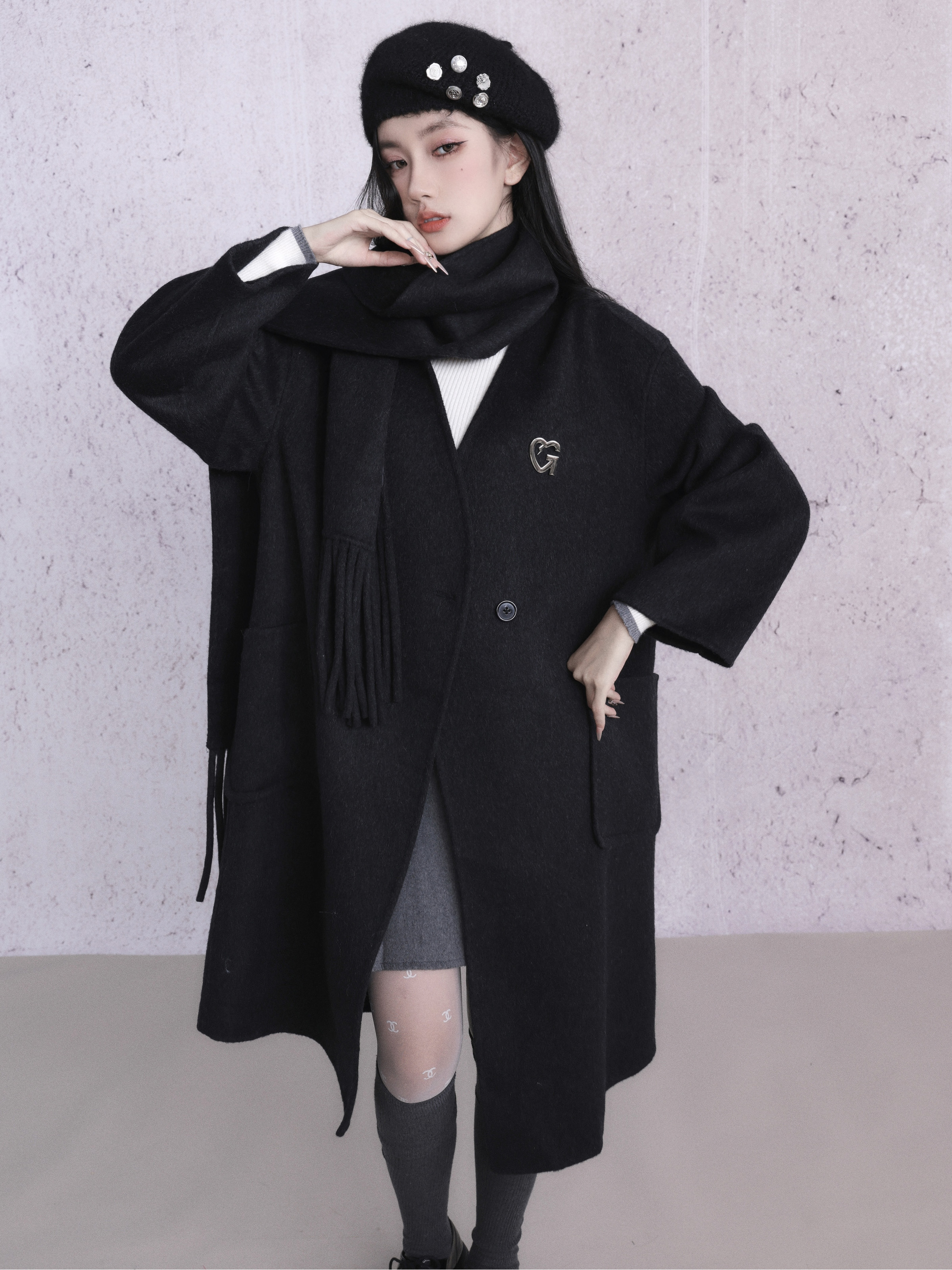 70% Wool Handmade Reversible Overcoat with Scarf - Stylish and Affordable Winter Outerwear, Perfect for Layering and Warmth