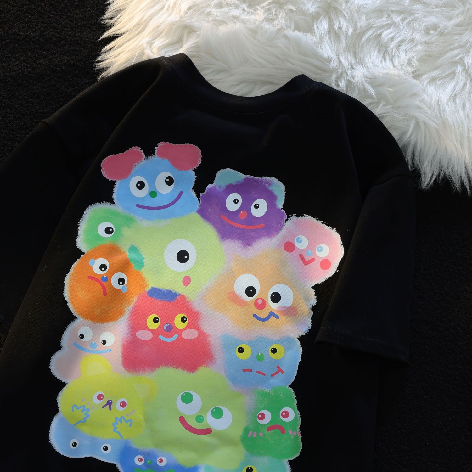 American Retro Cartoon Print Pure Cotton Short Sleeve T-Shirt for Men and Women, Plus Size Loose Fit Couple Top