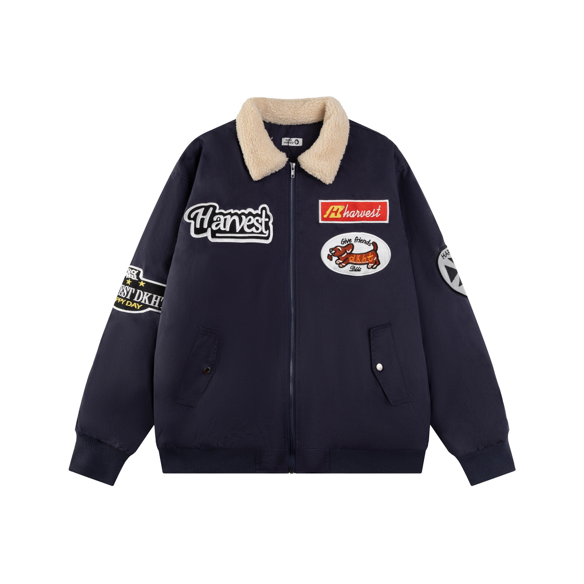 American Retro Design Quilted Thick Jacket with Lamb Fleece Collar for Women – Stylish Winter Coat for Couples