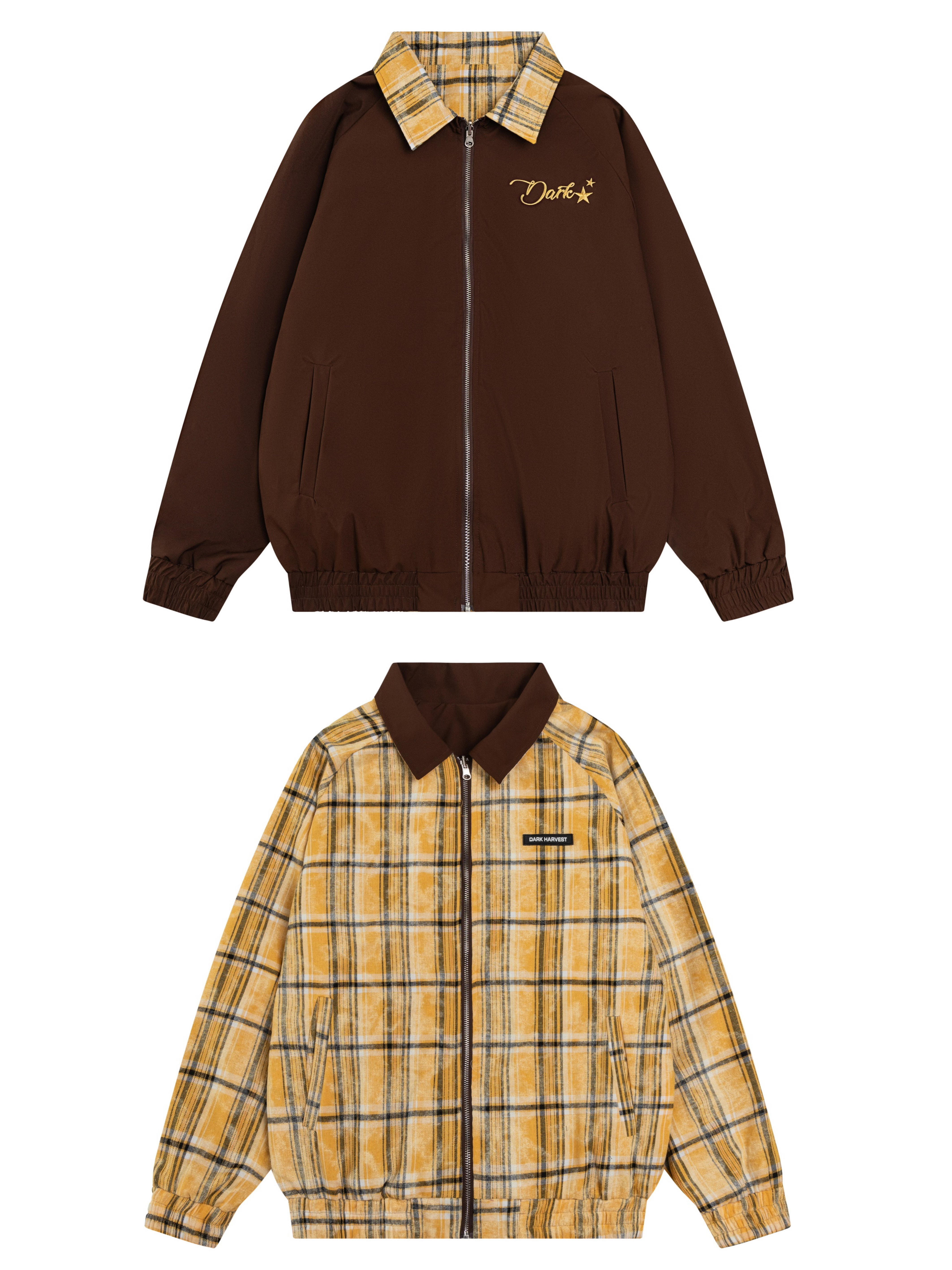 American Retro Plaid Reversible Lapel Jacket for Couples - Contrasting Colors, Fall Fashion, Vintage Style Outerwear