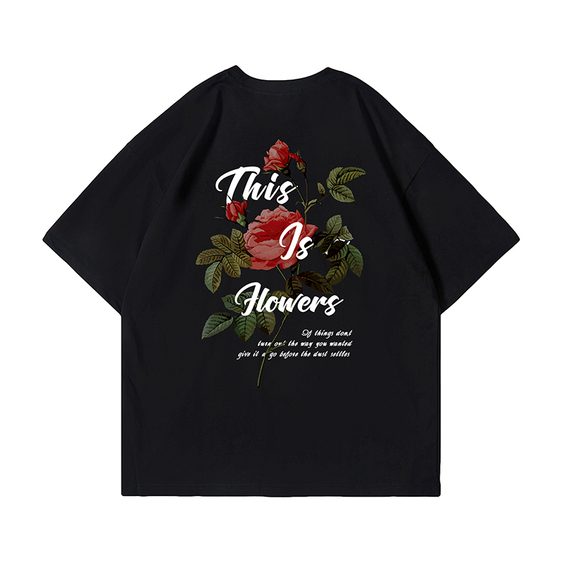 American Retro Rose Couple T-Shirt for Men - Trendy Loose Fit Short Sleeve Top, Y2K Style Fashion for Couples
