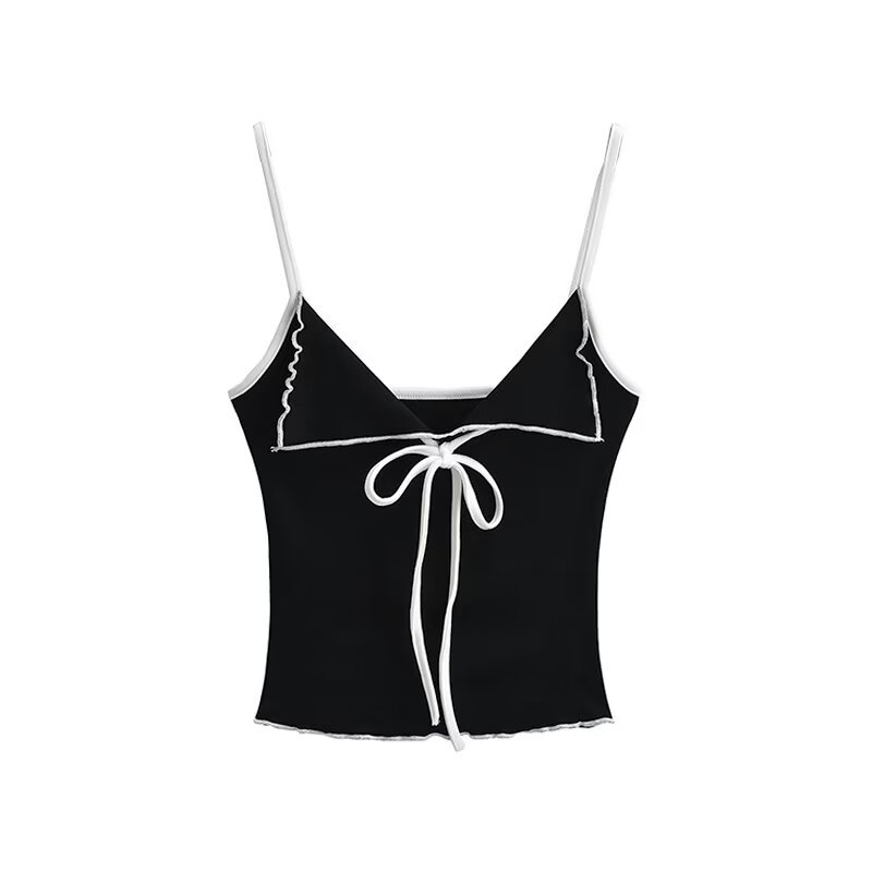 American Retro Spicy Girl Bow Tie Camisole - Women's Summer Sleeveless Top for Y2K and 90s Style