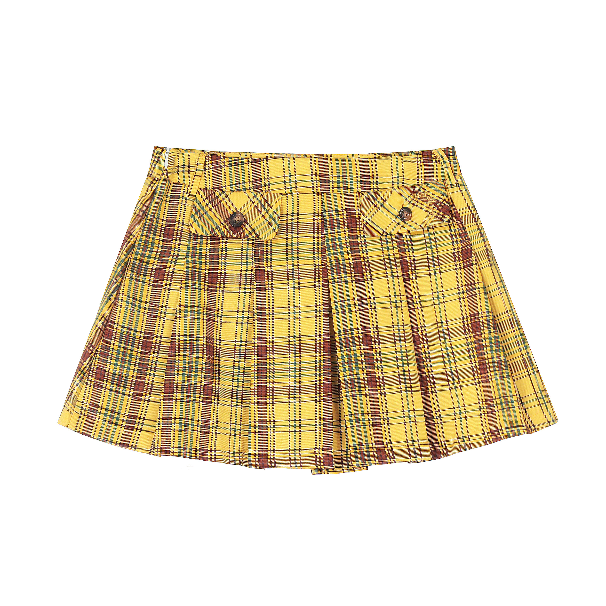 American Retro Yellow Plaid Pleated Skirt with Pockets - Slimming College Style Short Skirt for Y2K Fashion Enthusiasts