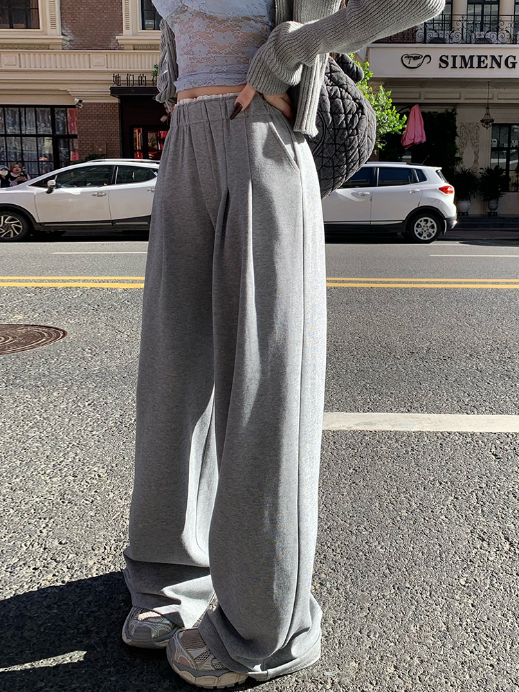 American-Style Patchwork Wide-Leg Pants for Women - Autumn Loose Versatile Floor-Length Casual Sports Trousers