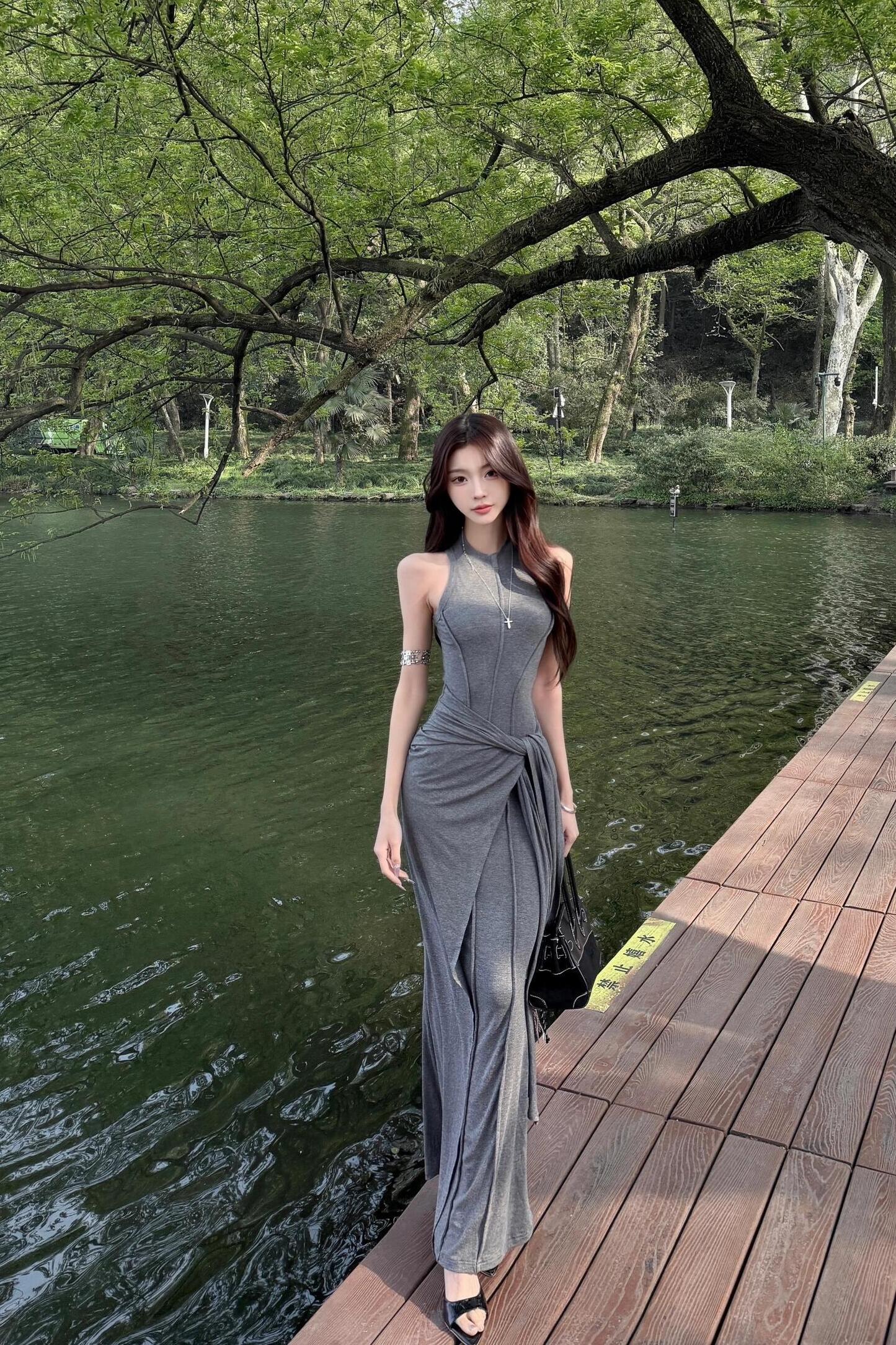 American-Style Spicy Girl Two-Piece Vest Dress for Women, Slim Fit Bodycon Sleeveless Long Dress, Summer 2025 Fashion
