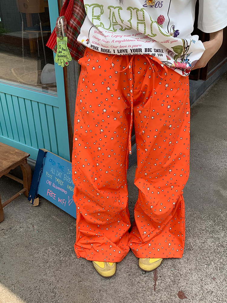 American-Style Star Print Wide-Leg Casual Trousers for Men and Women - Loose-Fitting Floor-Length Dopamine Pants