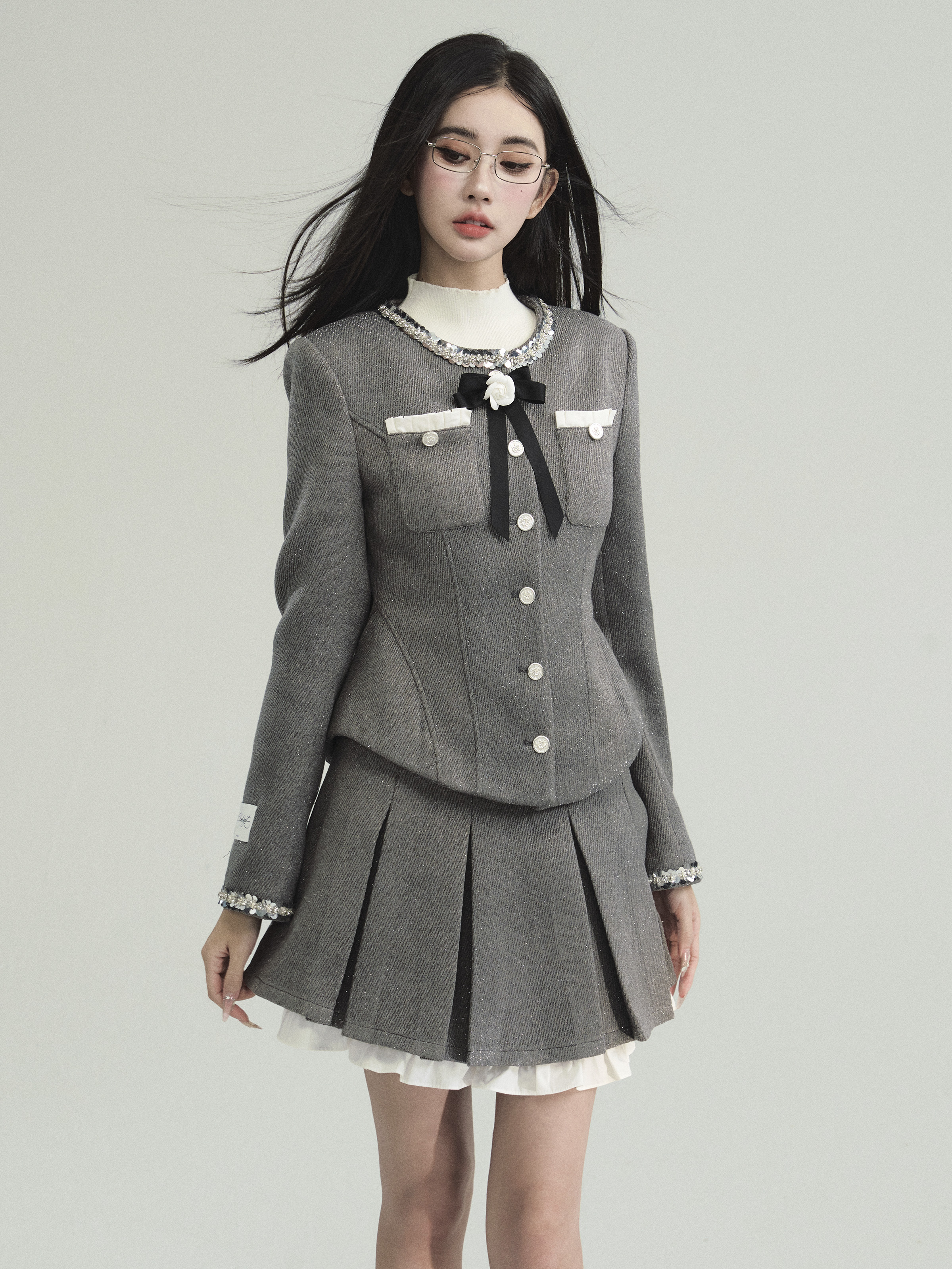 Aristocratic Style Manta Rose Miu Series Coat and Skirt Two-Piece Set - Elegant Fashion for 90s and Y2K Inspired Looks