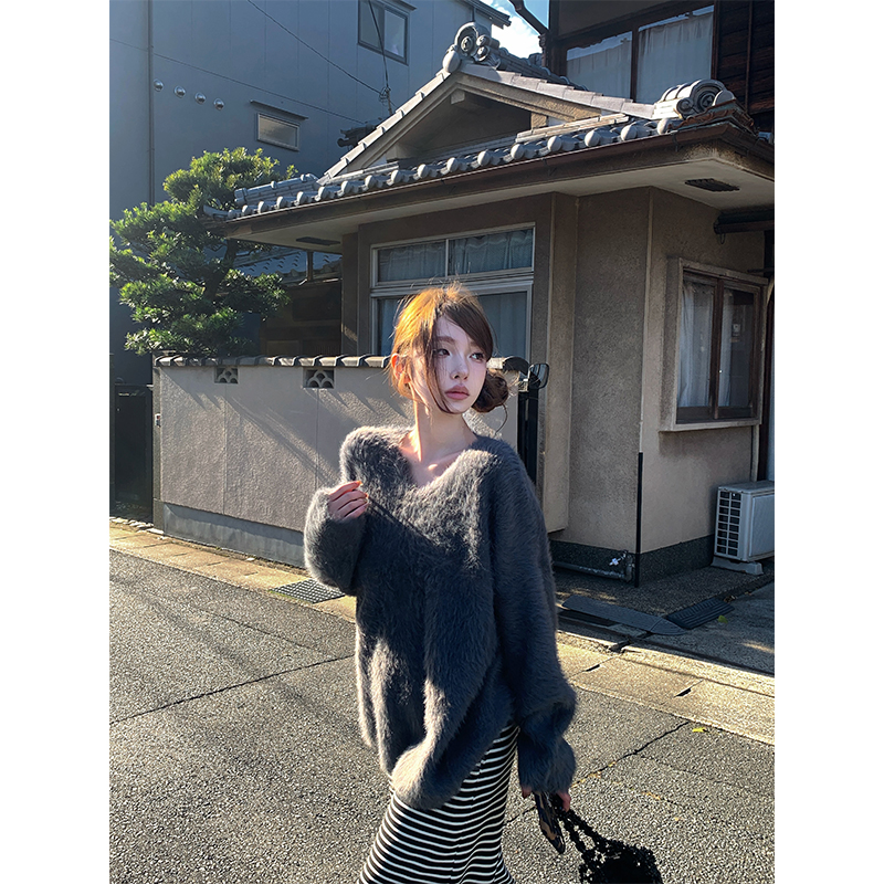 Artistic High Honey Lazy Style Loose Pullover Sweater for Women - Imitation Mink Fur Plush Knit Top
