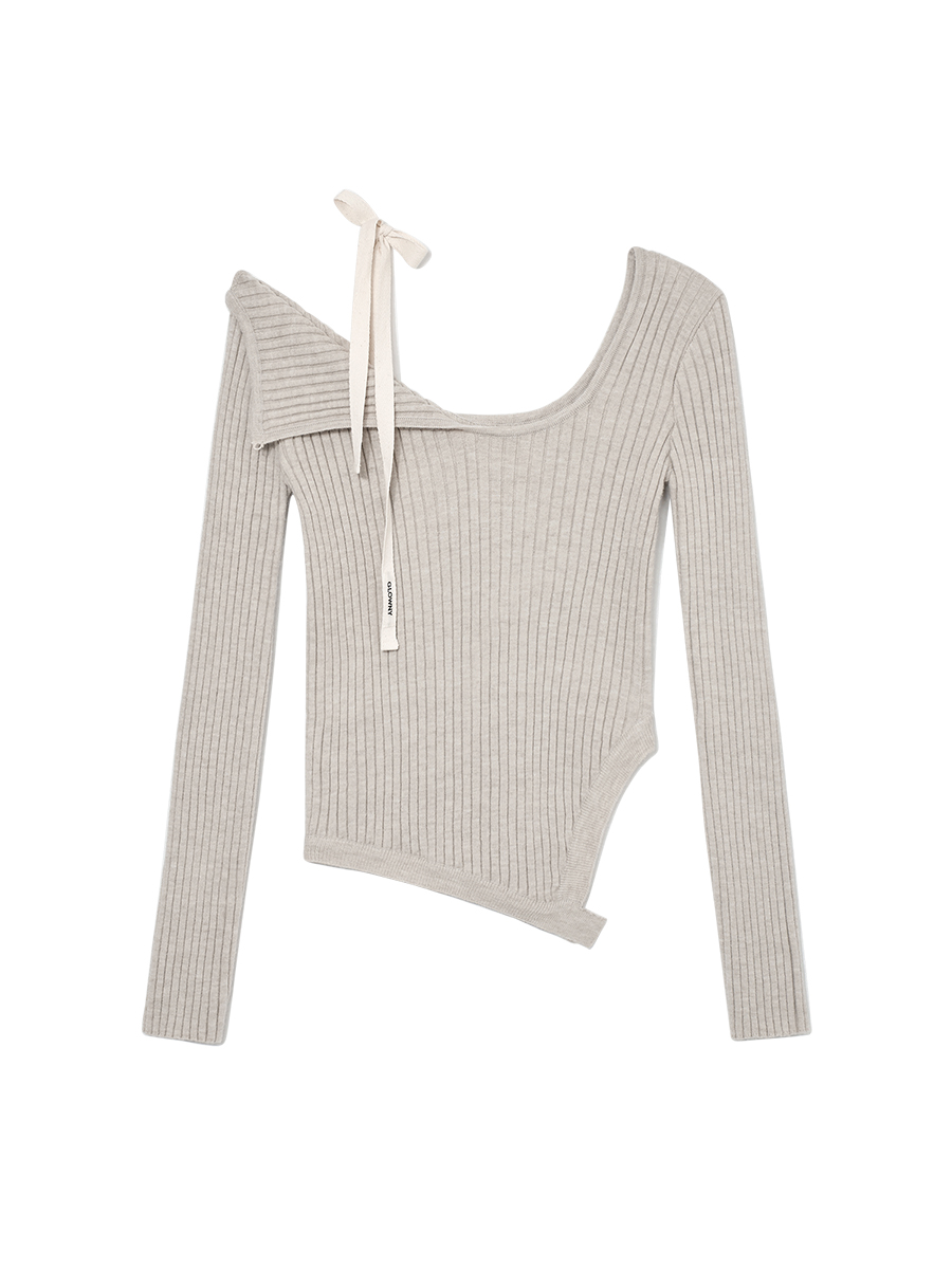 Asymmetrical Lace-Up Knitted Top - Off-Shoulder Irregular Sweater in Spring Korean Style for a Chic Look