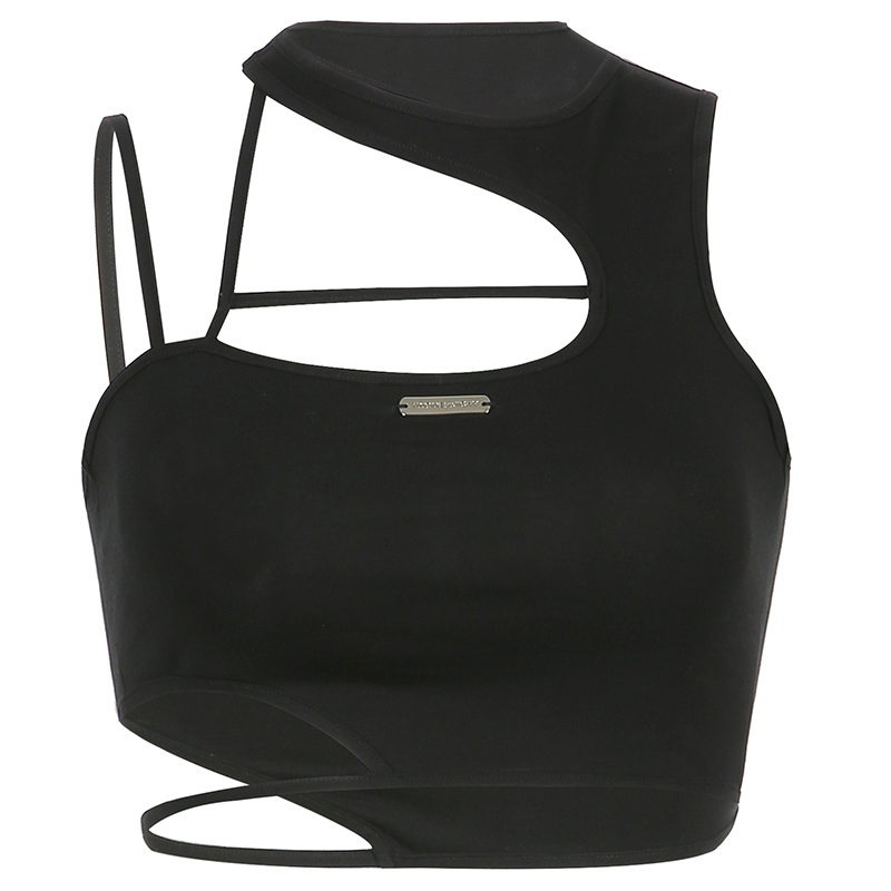 Asymmetrical Off-Shoulder Sexy Tank Top for Women - Fitted Waist-Exposing Dance Top, Y2K Style