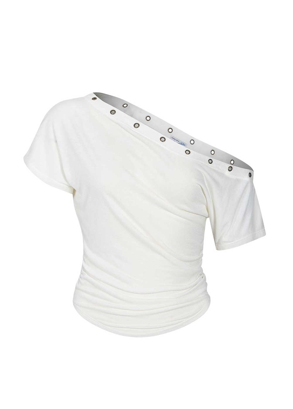 Asymmetrical Off-Shoulder Short Sleeve T-Shirt with Eyelet Detail - Trendy Hot Girl Top for Y2K and Korean Style Fashion