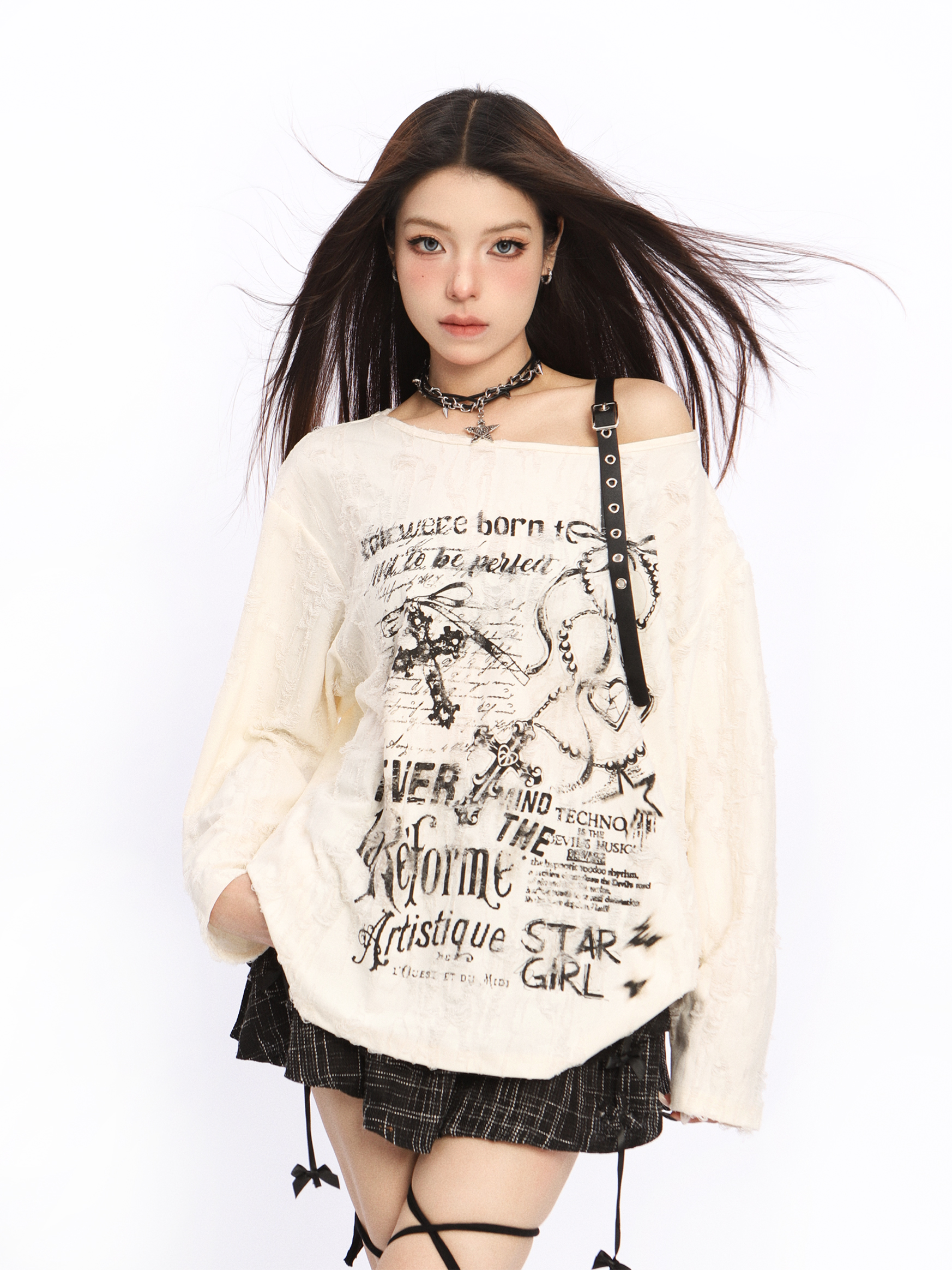 Asymmetrical Off-Shoulder T-Shirt for Women - Y2K Ripped Slim Fit Summer Top with Sun Protection, American Style Fashion