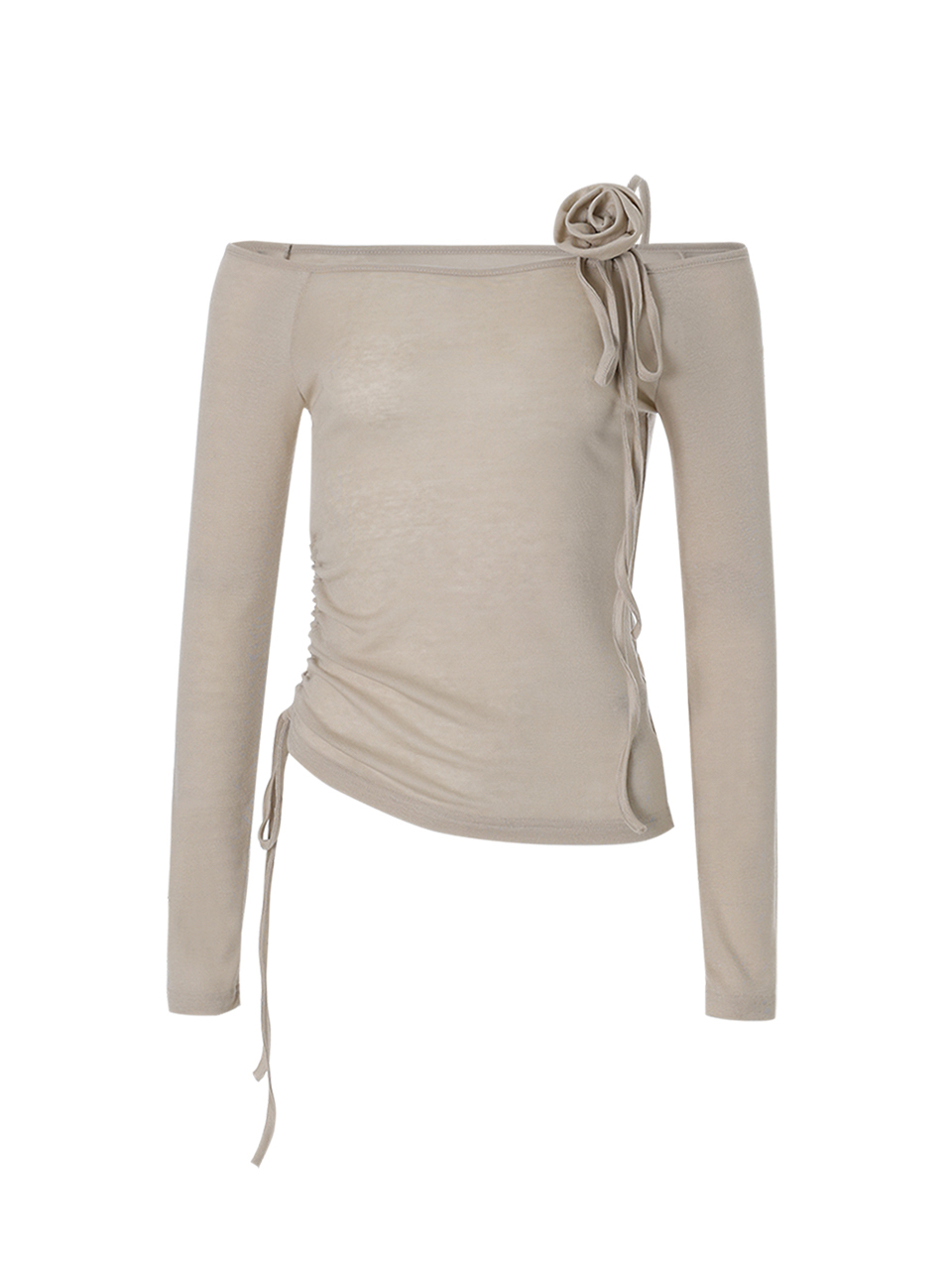 Asymmetrical One-Shoulder Slim Fit Tee - Lightweight Long Sleeve Korean Hot Girl Style with Rose Design for Spring/Summer 2024