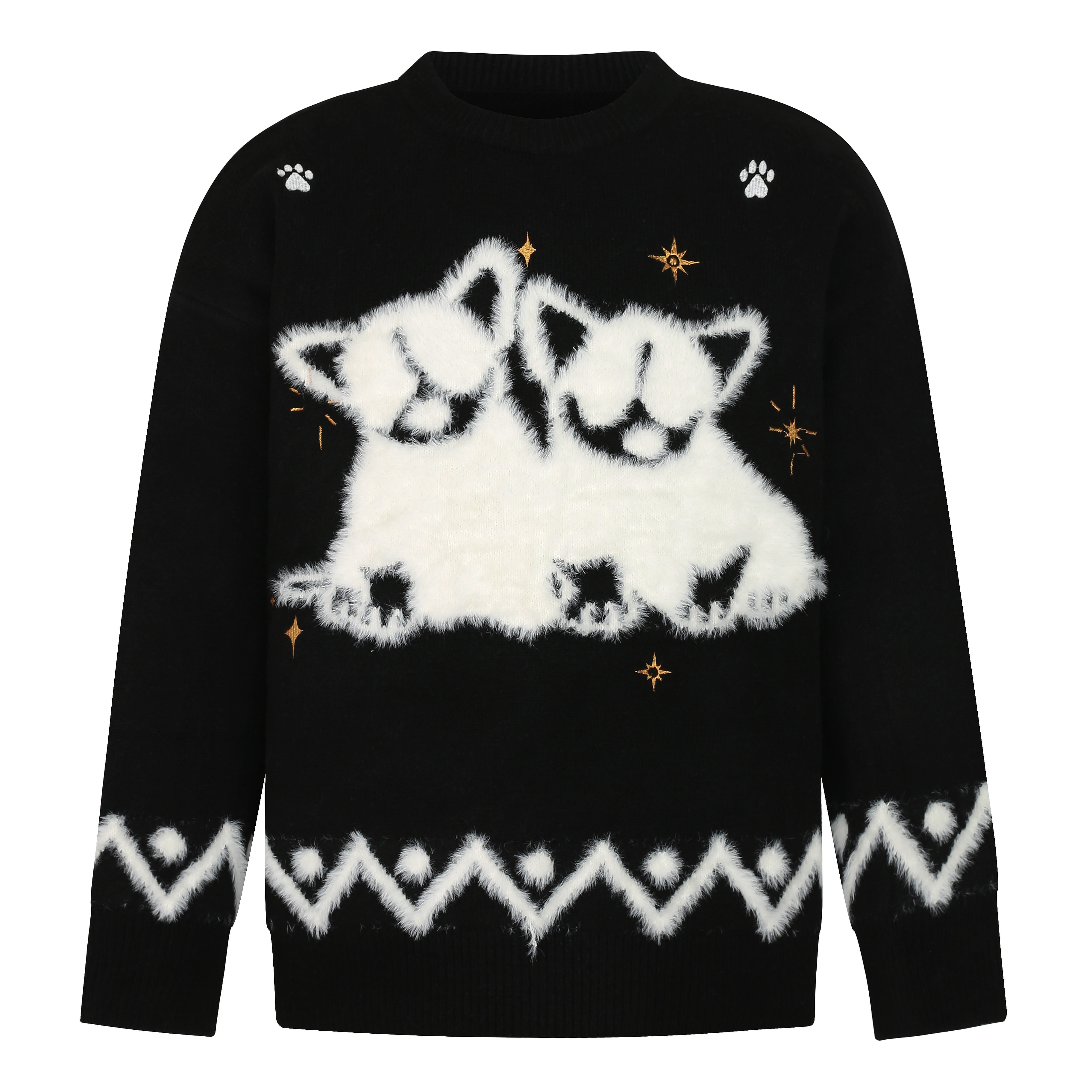Autumn Winter Plush Jacquard Knitted Sweater for Couples - Versatile National Trend Dog Design, Cozy Fashion Essential