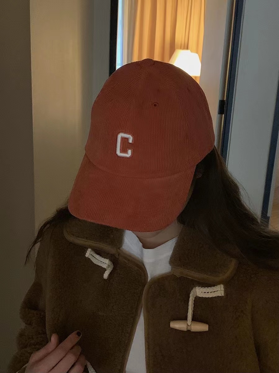 Baby Sauce Letter C 3D Embroidery Corduroy Duckbill Baseball Cap - Korean Style Autumn Winter Edition
