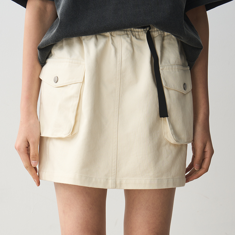 Beige Belted A-Line Mini Skirt for Women - Versatile Pocket Design Workwear Skirt for Summer 2024