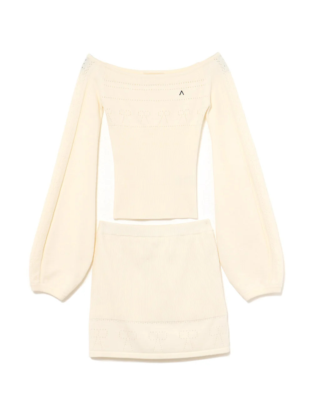 Beige One-Shoulder Knitted Top and Skirt Set - Spring/Summer 2025 Japanese Style Fashion