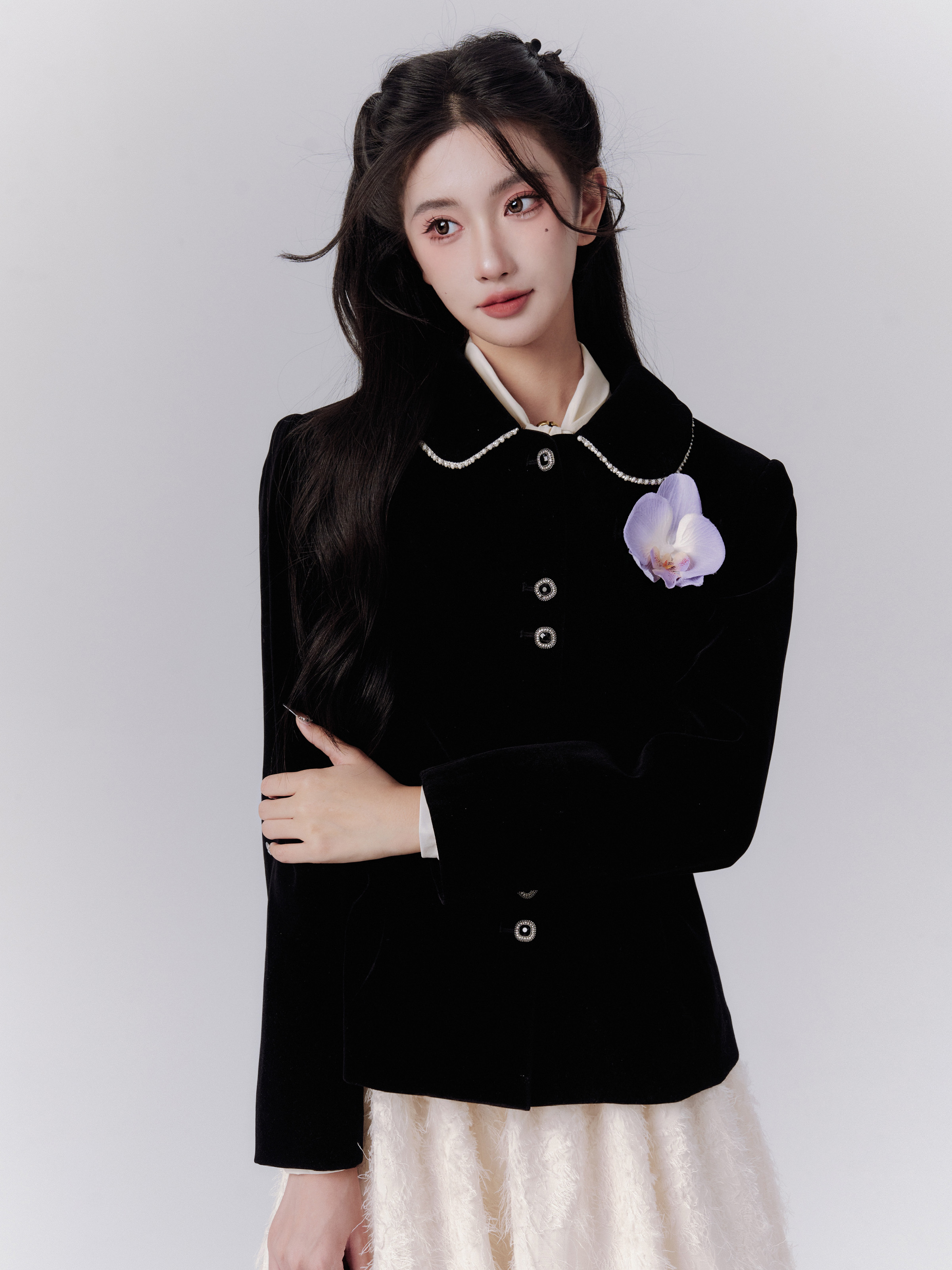 Black Velvet Little Chanel Jacket - Elegant and Graceful Style, Praying for the Curtain to Fall, Y2K Inspired Fashion Piece
