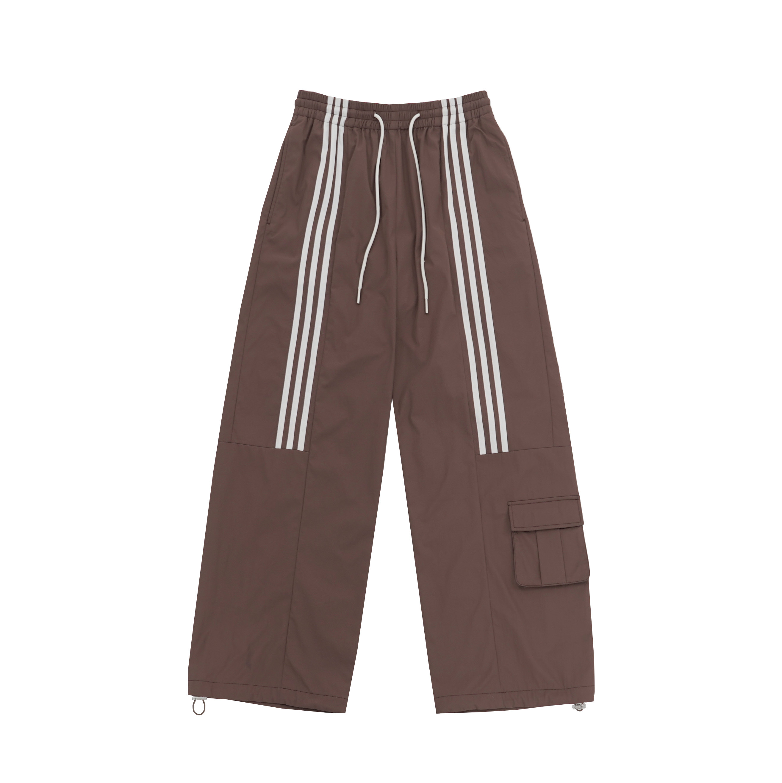 Brown Wide-Leg Casual Pants for Women - Retro Hip-Hop Street Dance Style, Loose Fit, Drawstring Detail, Floor-Length, American-Style
