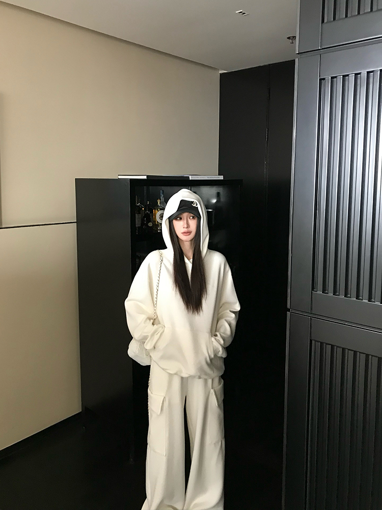 Casual Knitted Hoodie and Loose Fit Pants Set - High-Frequency Lazy Style Lounge Wear for Relaxed 90s Inspired Looks