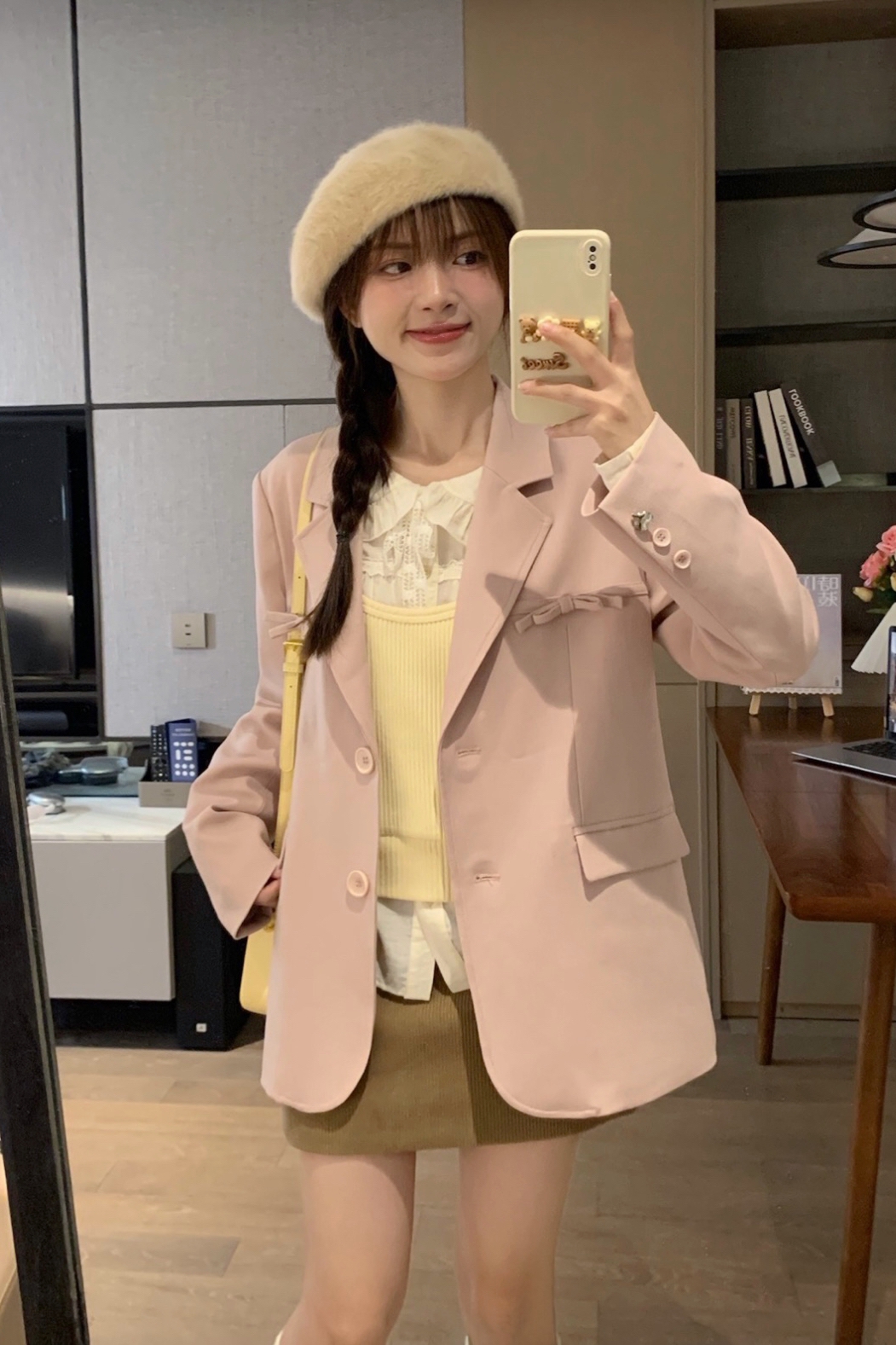 Casual Loose-Fit Mid-Length Pink Blazer for Women - Spring 2023 Slimming Silhouette Fashion Outerwear