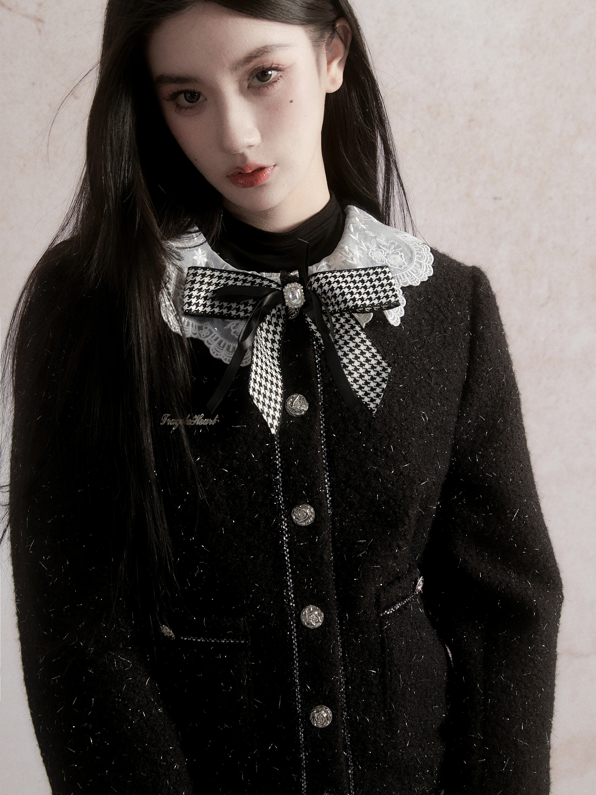 Chic Miu Style Wealthy Little Chanel Wind Set with Rhinestones & Lace Trim Jacket - Trendy Jacket for Elegant Looks