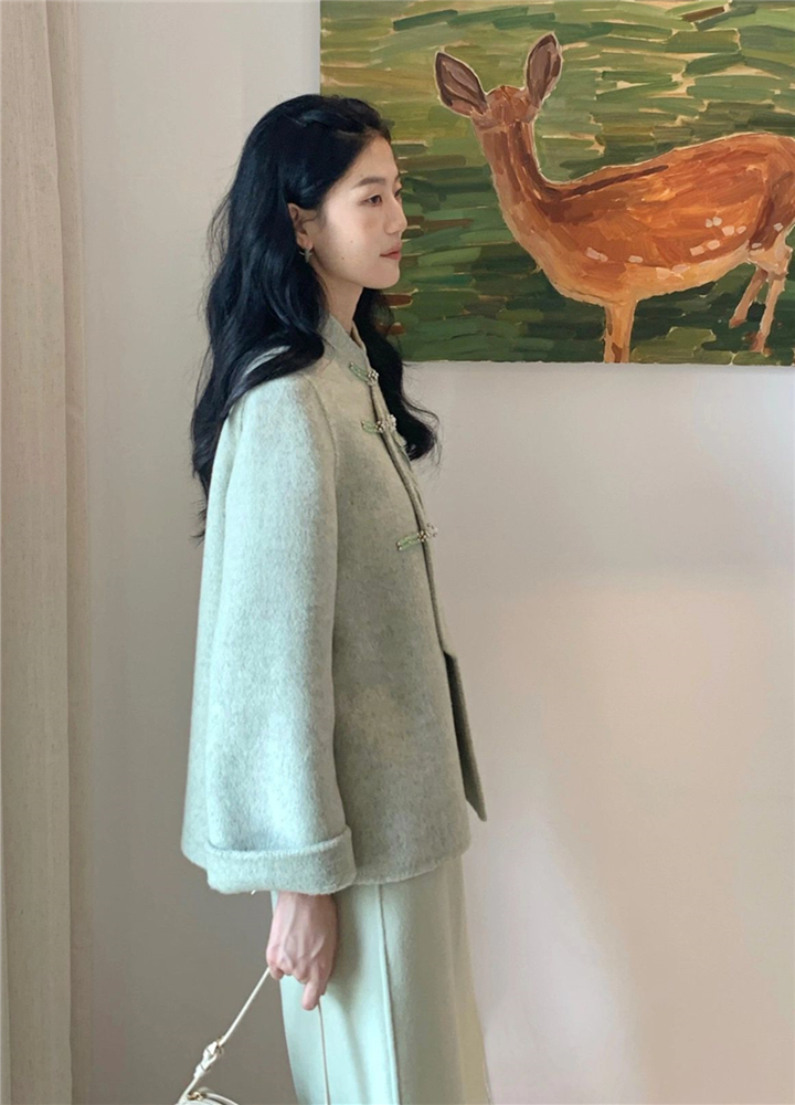 Chinese-Style Reversible Cashmere Short Coat & Woolen Skirt Two-Piece Set for Women - Autumn Winter Fashion 2023