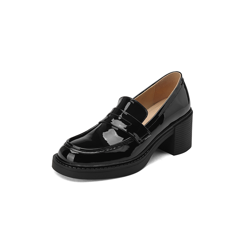 Chunky Heel British Style Thick-Soled Leather Loafers for Women, Mid-Heel Patent Flats in Size 40-43, Trendy Fashion Footwear