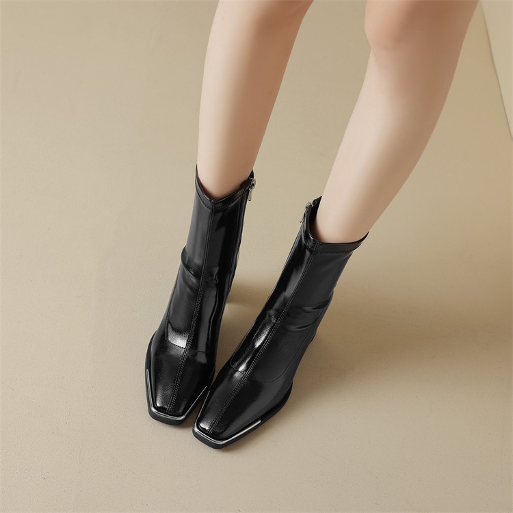 Chunky Heeled Square Toe Ankle Boots for Women - Slim Elastic Design, Elegant Style, Perfect for Long Legs and Instagram Looks