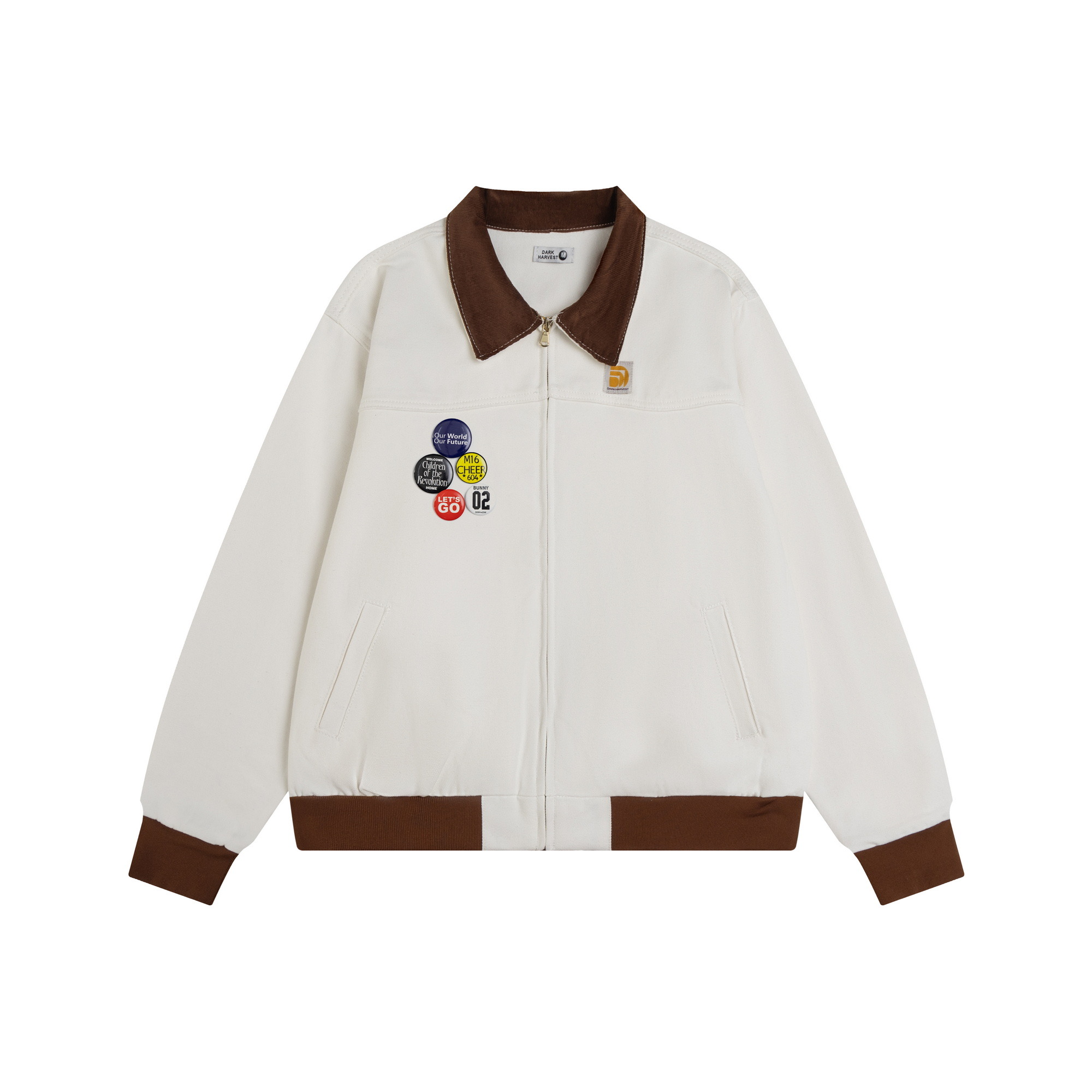 Color-Blocked Retro Work Jacket with Interchangeable Badges - 2025 Spring American Style Couple's Jacket