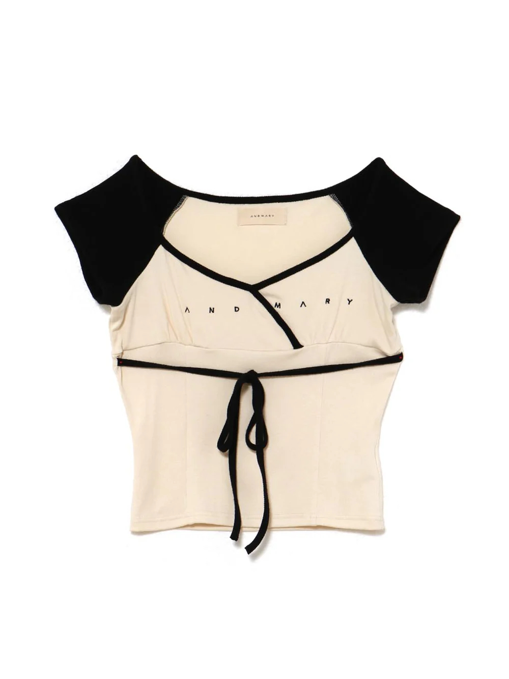 Color-Blocking Slim Fit Tie-Up Letter Embroidery Short Sleeve T-Shirt for Women - Summer 2025 Y2K Style
