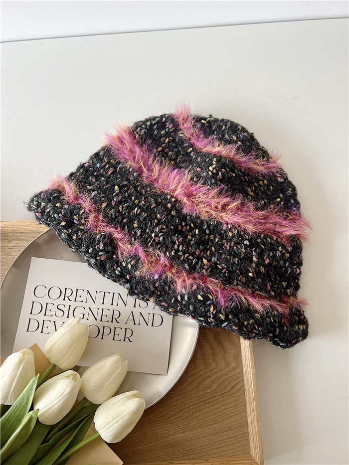 Colorful Dot Patchwork Furry Fisherman's Hat for Women | Warm Knitted Wool Bucket Hat | Winter Fashion Accessory