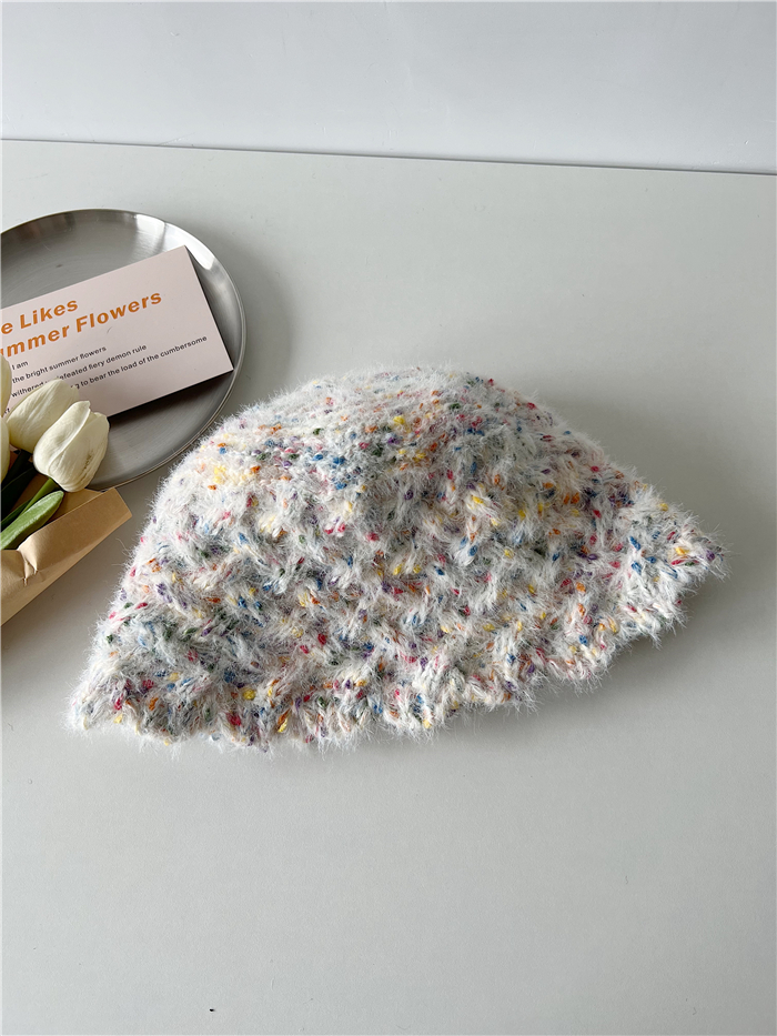 Colorful Knitted Plush Fisherman's Hat for Girls - Versatile Bean-Shaped Bucket Hat for Autumn and Winter, Trendy Student Style
