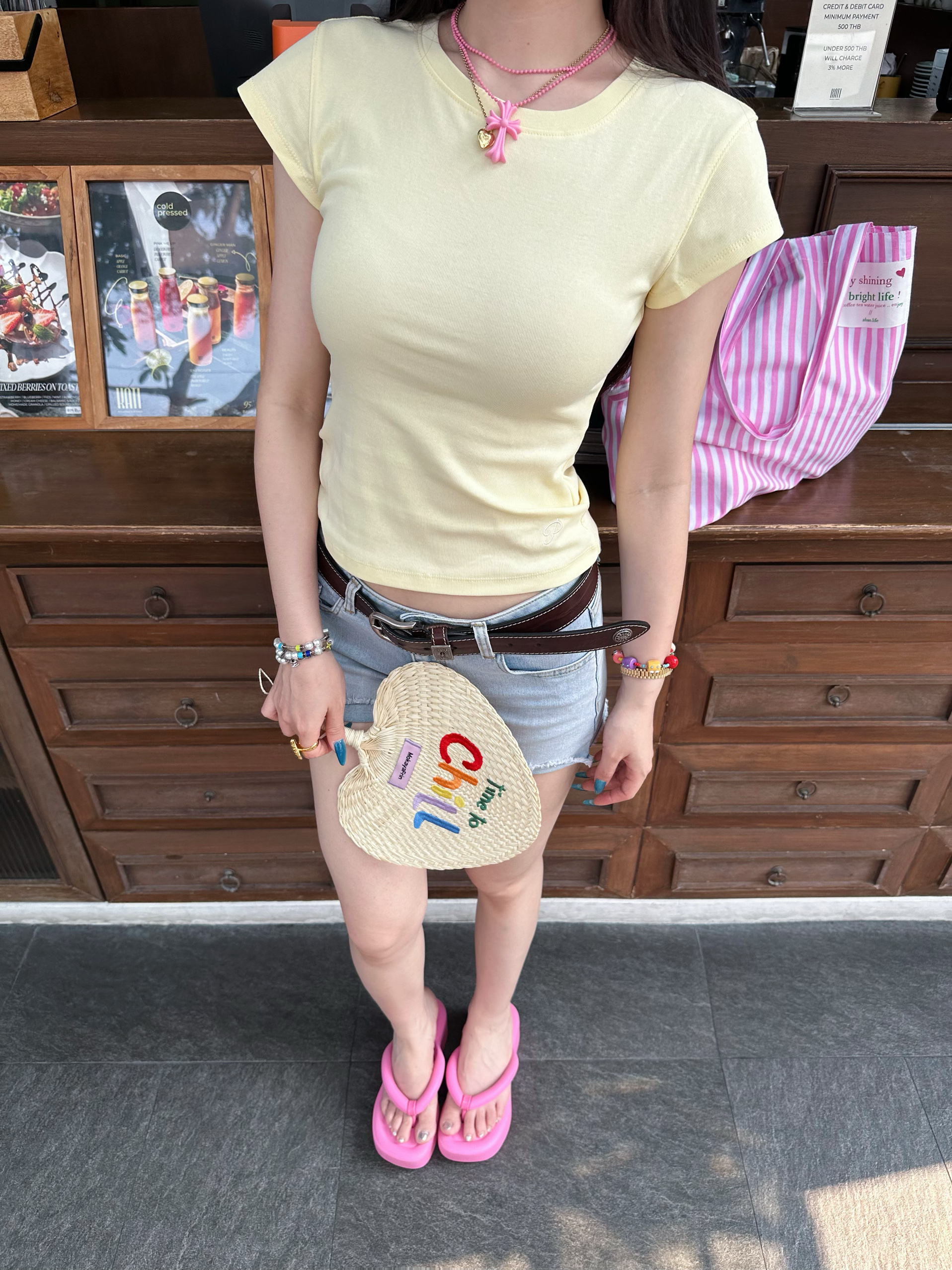 Colorful Waist-Cinched Shoulder Tee - Cool, Breathable Summer Top for Effortless Style - Perfect for 90s and Y2K Fashion Lovers