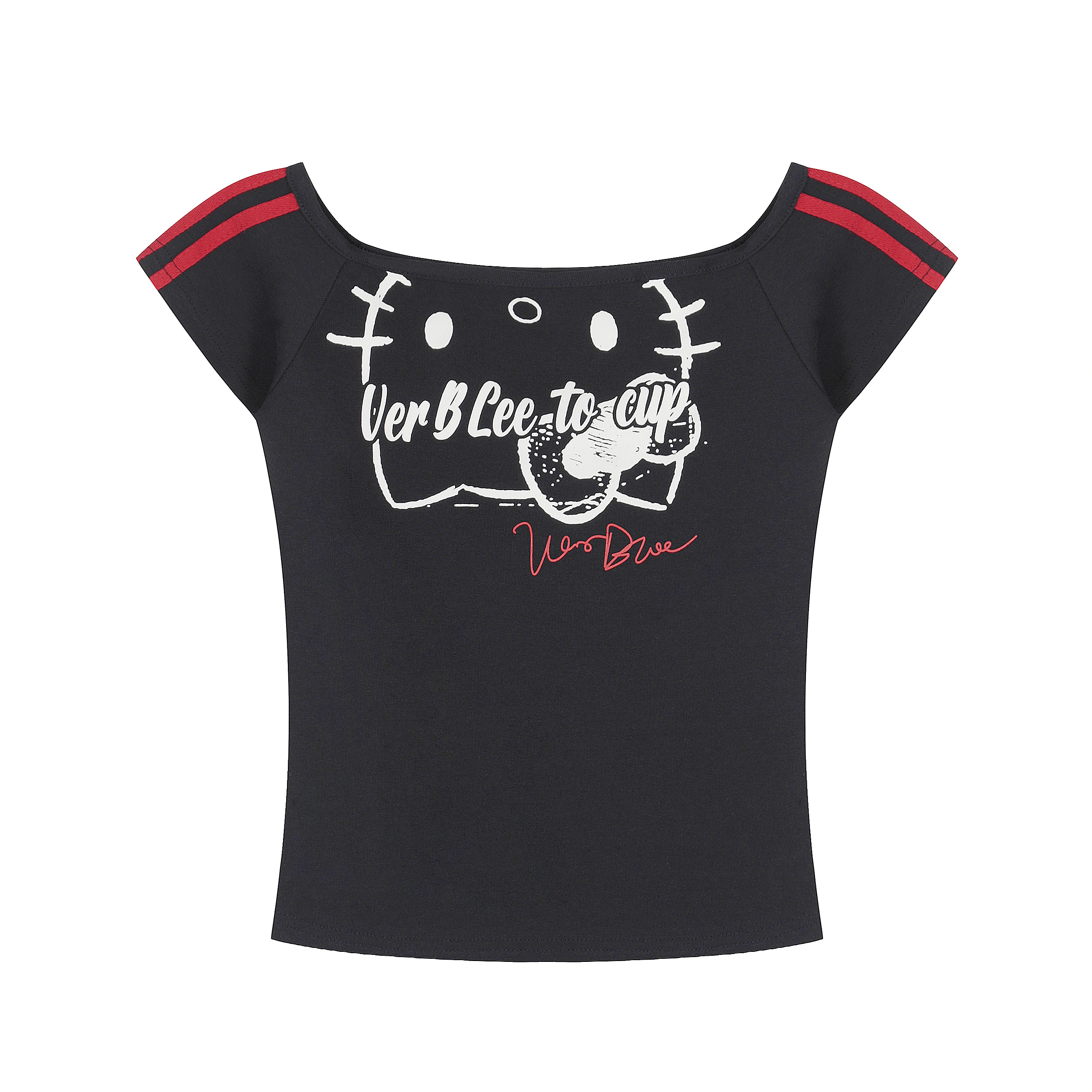 Cute Cat One-Shoulder Short Crop Top - American Retro Color Block Striped T-Shirt for Women - Summer Fashion 90s Style