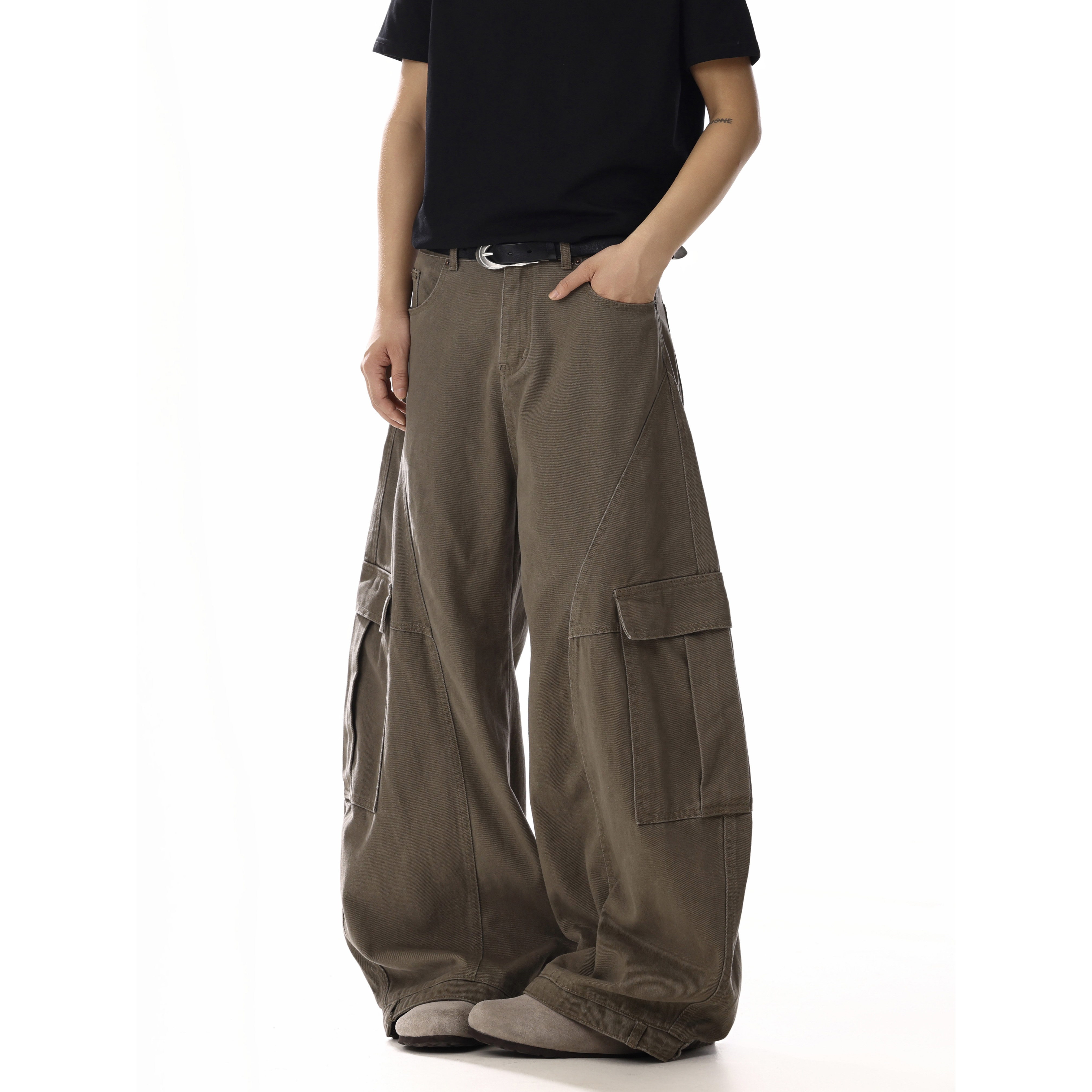 Deconstructed Distressed Wide-Leg Curved Blade Jeans for Men & Women - Retro Casual Work Pants in American Style
